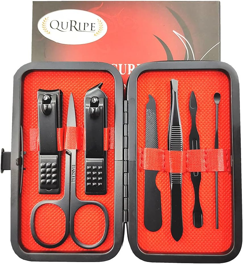 QURIPE 7Pcs Manicure Set, Nail Clippers Kit, Stainless Steel Manicure Kit, Nail Clipping Tools Portable Travel Grooming Kit, the Best Gift with Luxurious Case (Black-7) image number 6