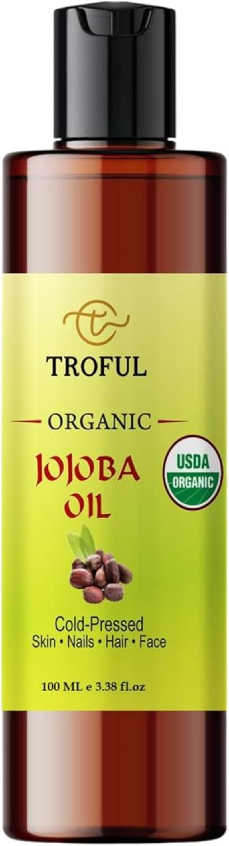 Troful Organic Jojoba Oil - Cold-Pressed 100 ML &ndash; Certified Organic, 100% Pure and Natural - Premium Grade Carrier Oil for Skin, Face, Hair, Nails, and Massage image number 6