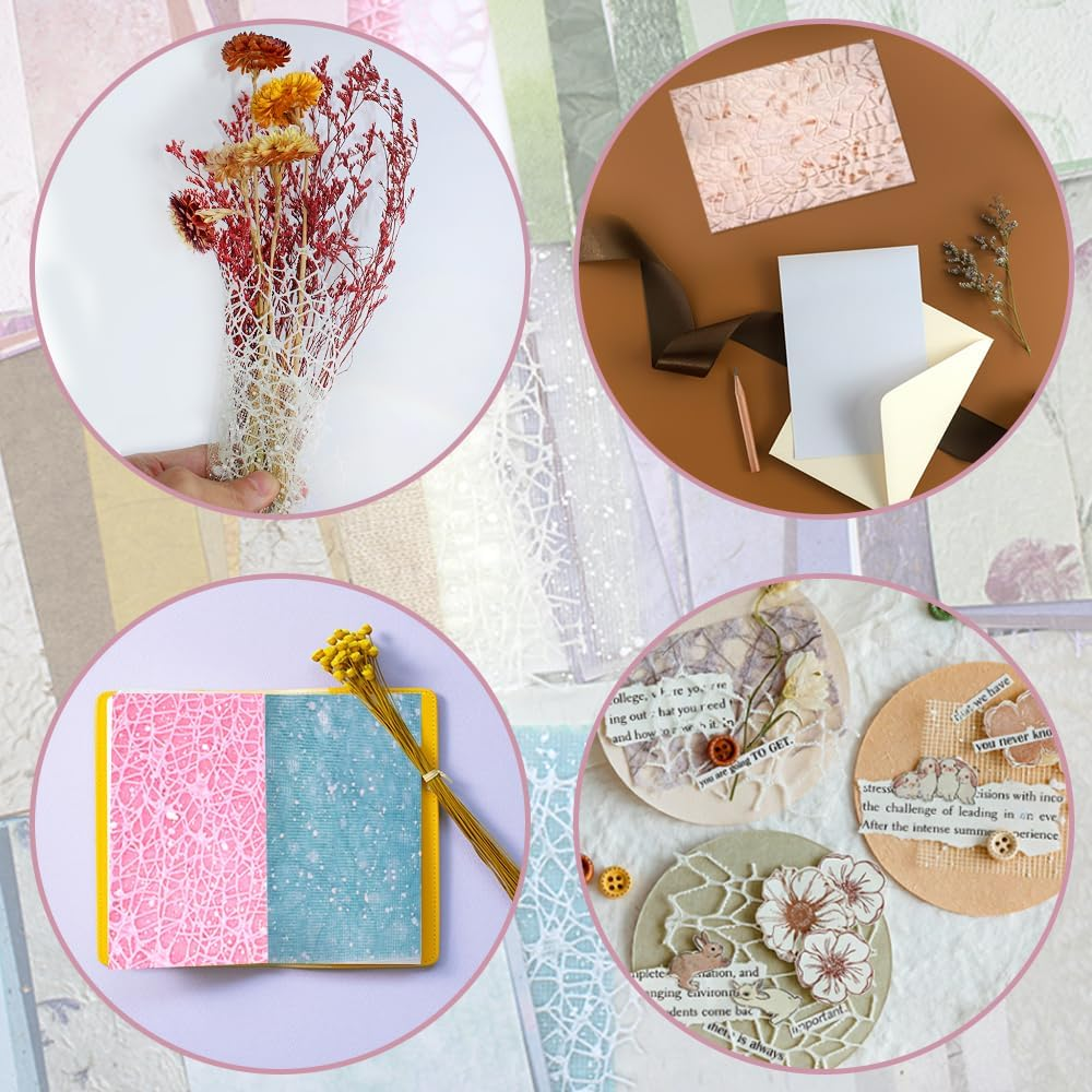 156 Sheets Scrapbook Paper Textured Paper Assorted Set, Finegood Decorative Mesh Fabric Paper for Card Making Scrapbooking Journaling Supplies image number 3