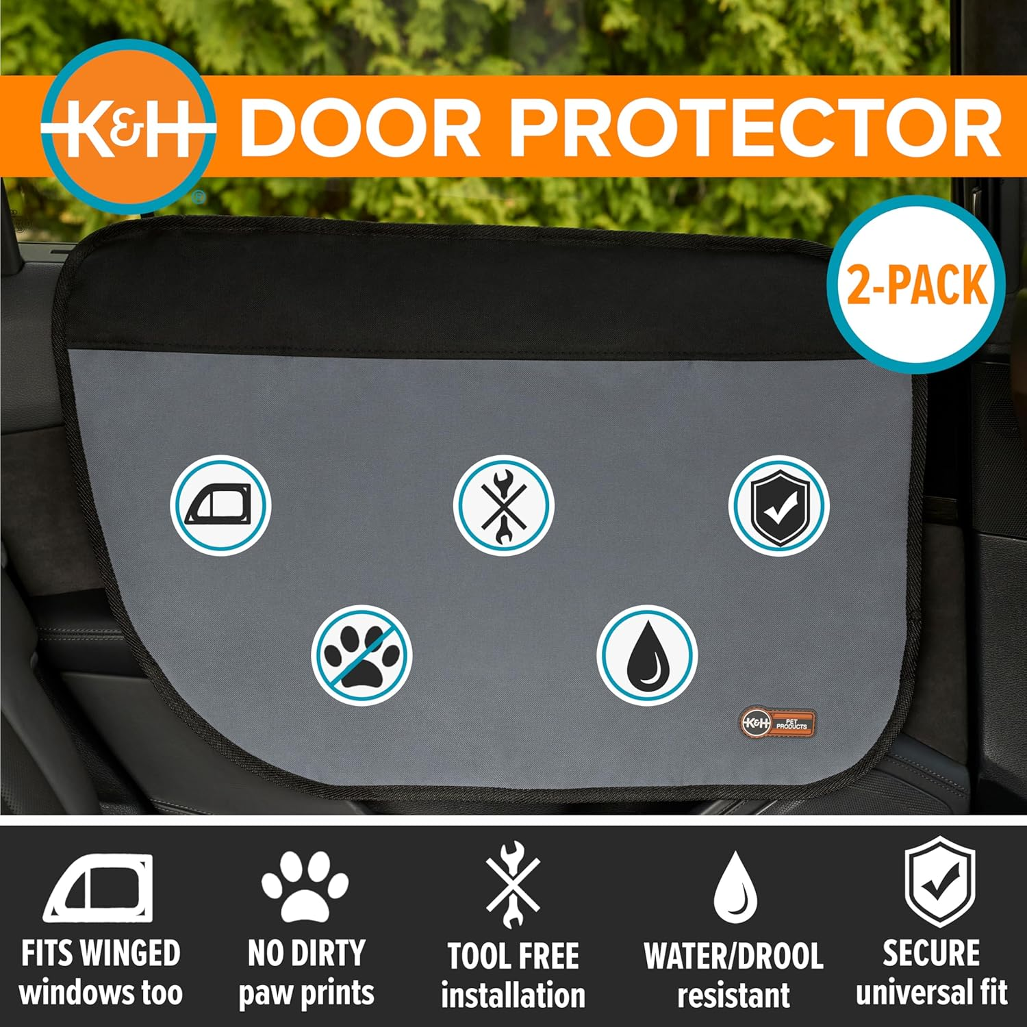 K&H Pet Products Vehicle Door Protector for Dogs - Gray, 2 Packs Interior Pet Car Door Protector from Dog Scratching, Sedan and SUV, Waterproof Protector for Car Door Scratches - Gray - 27" L X 19" H - Tan image number 7