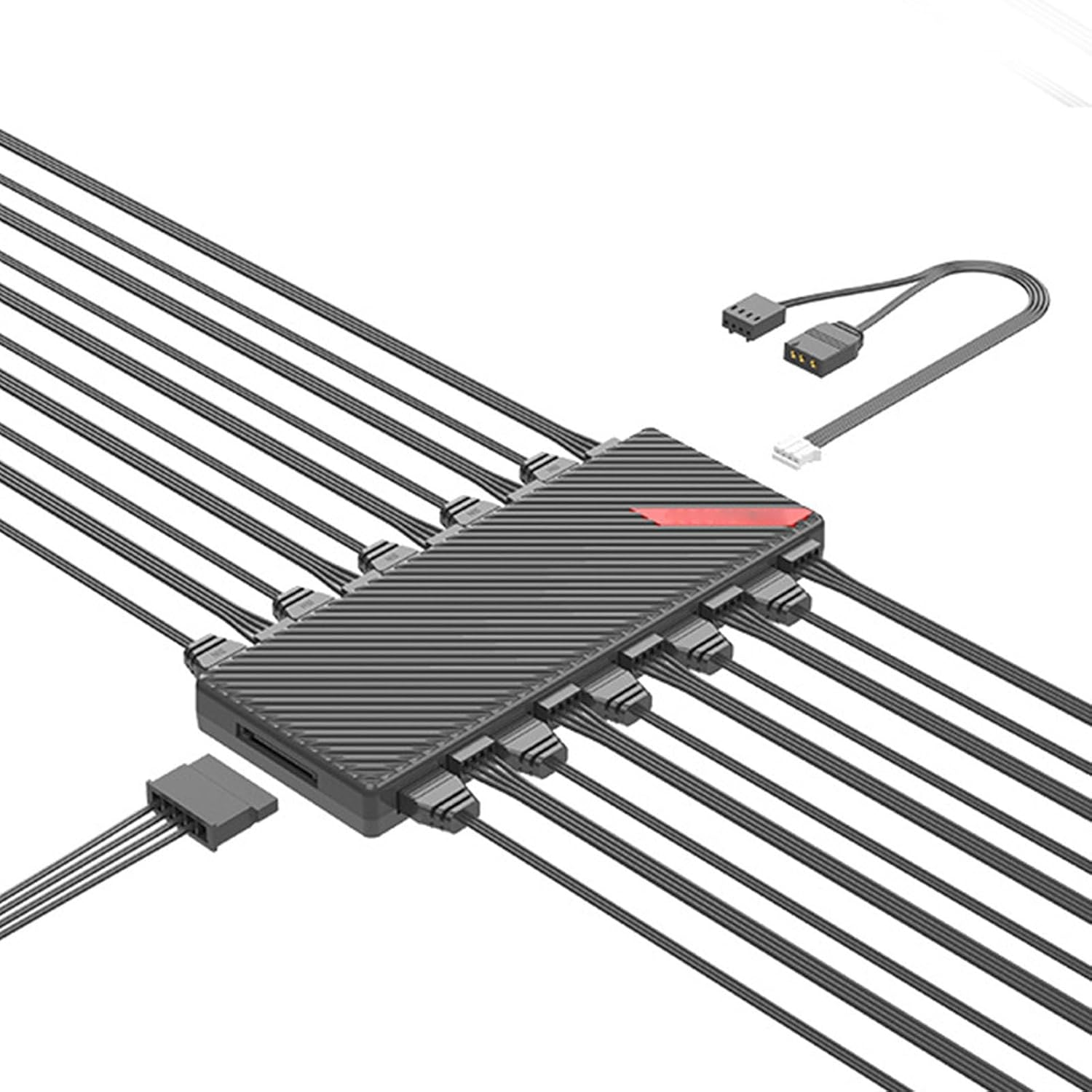 ARGB Fan Hub Controller, 5V 3Pin PWM Fans Splitter with Hidden Magnetic Base, Serial ATA Power Port, Supports up to 10 PC Case Fans image number 2