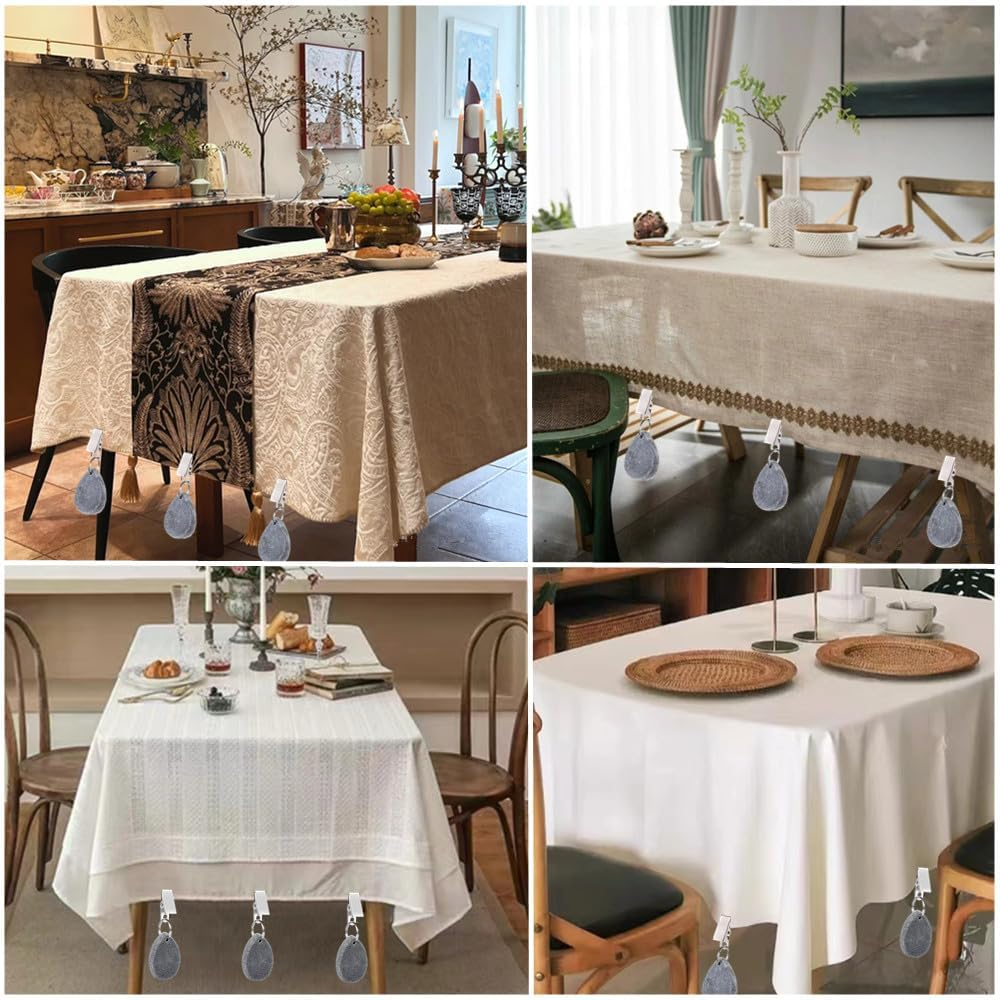 8Pcs Tablecloth Weights Hangers,Outdoor Tablecloth Weights, Tear Drop Marble Tablecover Weights, Tablecloth Pendant, Stone Table Scale, Family Dining Table Decoration, Metal Clotheslinger (Drop-Grey) image number 1