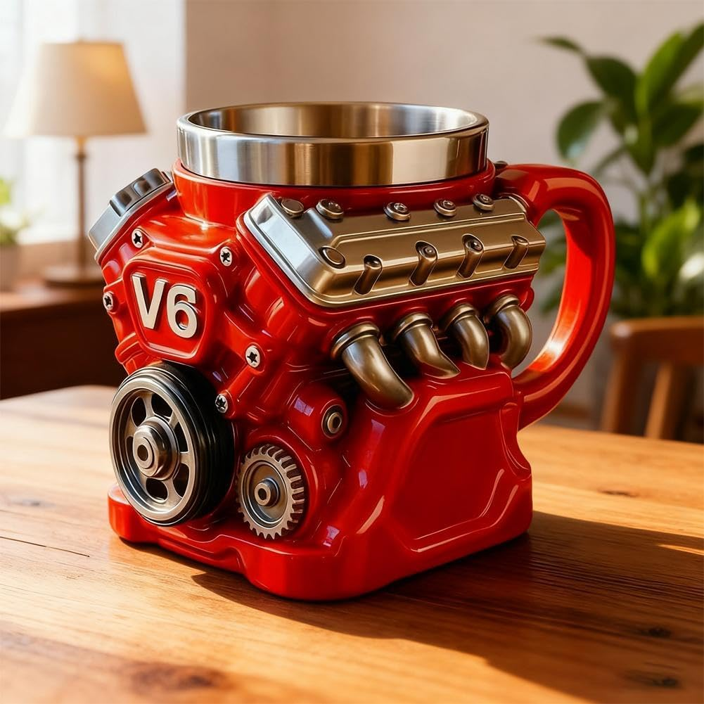 Retro Engine Coffee Mug, V8 Engines Stainless Steel Cup, 3D Mechanical Coffee Cup, Personalized Double Wall Insulation Car Mugs with Handle Perfect for Father'S Day, Christmas, Husband,Car Enthusiast image number 3