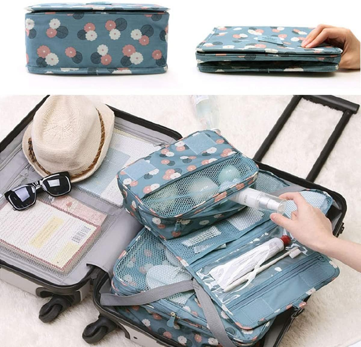 Hanging Foldable Travel Toiletry Bag, 1Pc Hanging Travel Toiletry Bag with Hook, Hang Travel Makeup Organizer Toiletries Bag for Women image number 2