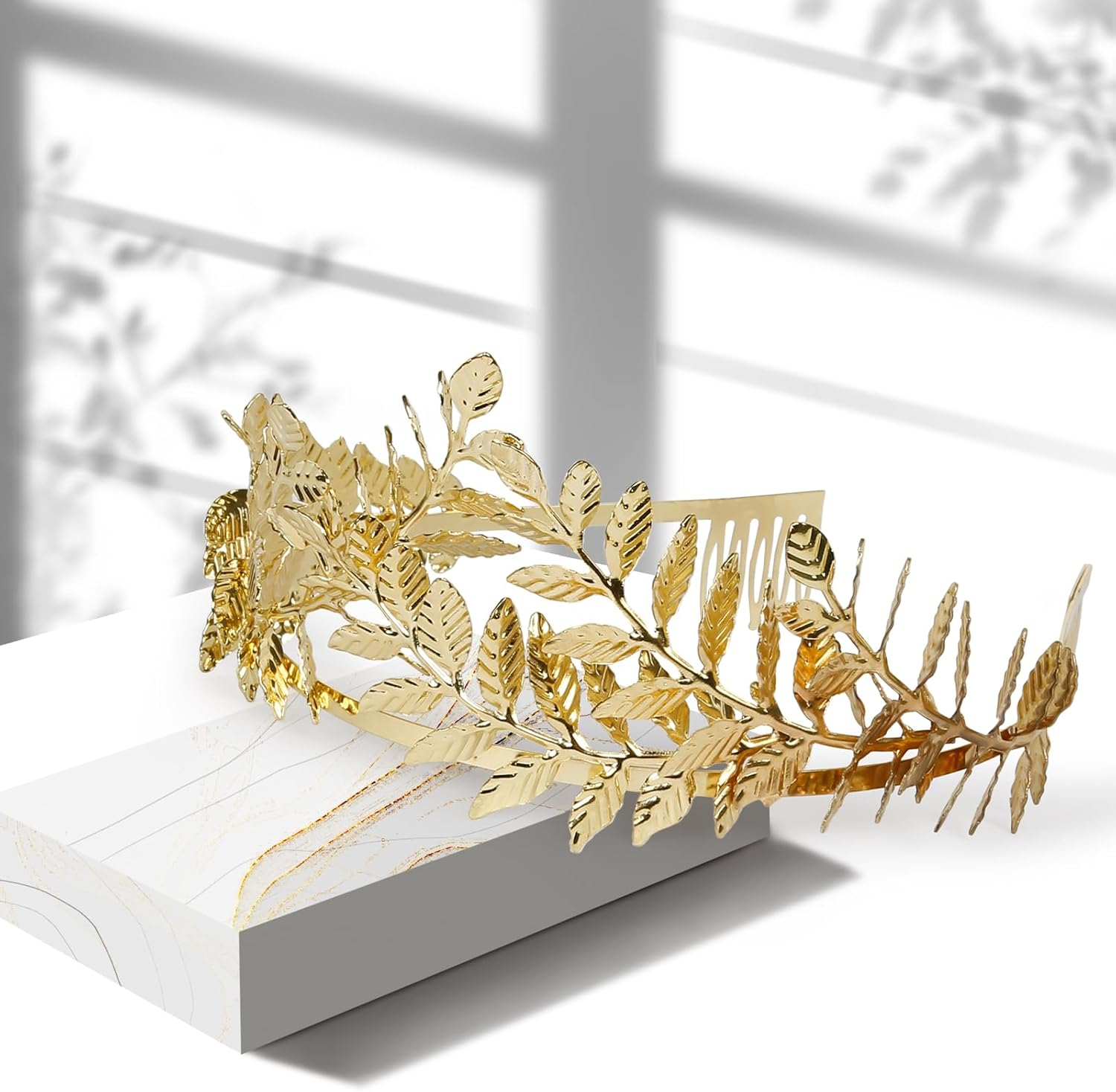 WOVOWOVO Gold Leaf Crowns for Women Girls Bride Wedding Tiaras Hair Accessories Bridal Headband Headpiece Greek Goddess Cosplay Photo Prom image number 3