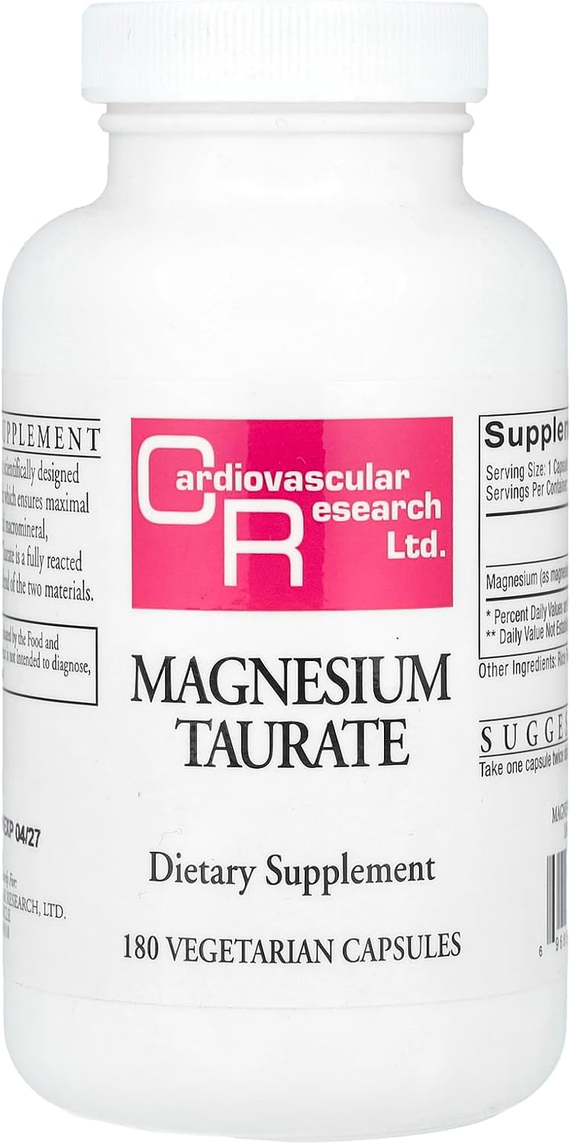 Cardiovascular Research Ltd, Magnesium Taurate, 180 Capsules