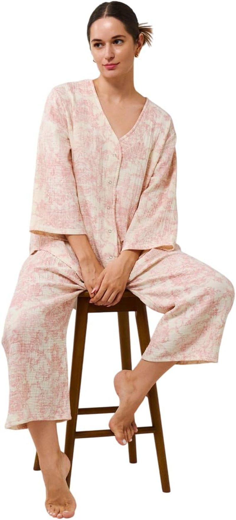 NOTHING FITS but Muslin Gauze Nursing Set, Postpartum Nursing Pajamas Set, Soft Pjs Sleepwear Maternity Loungewear image number 1