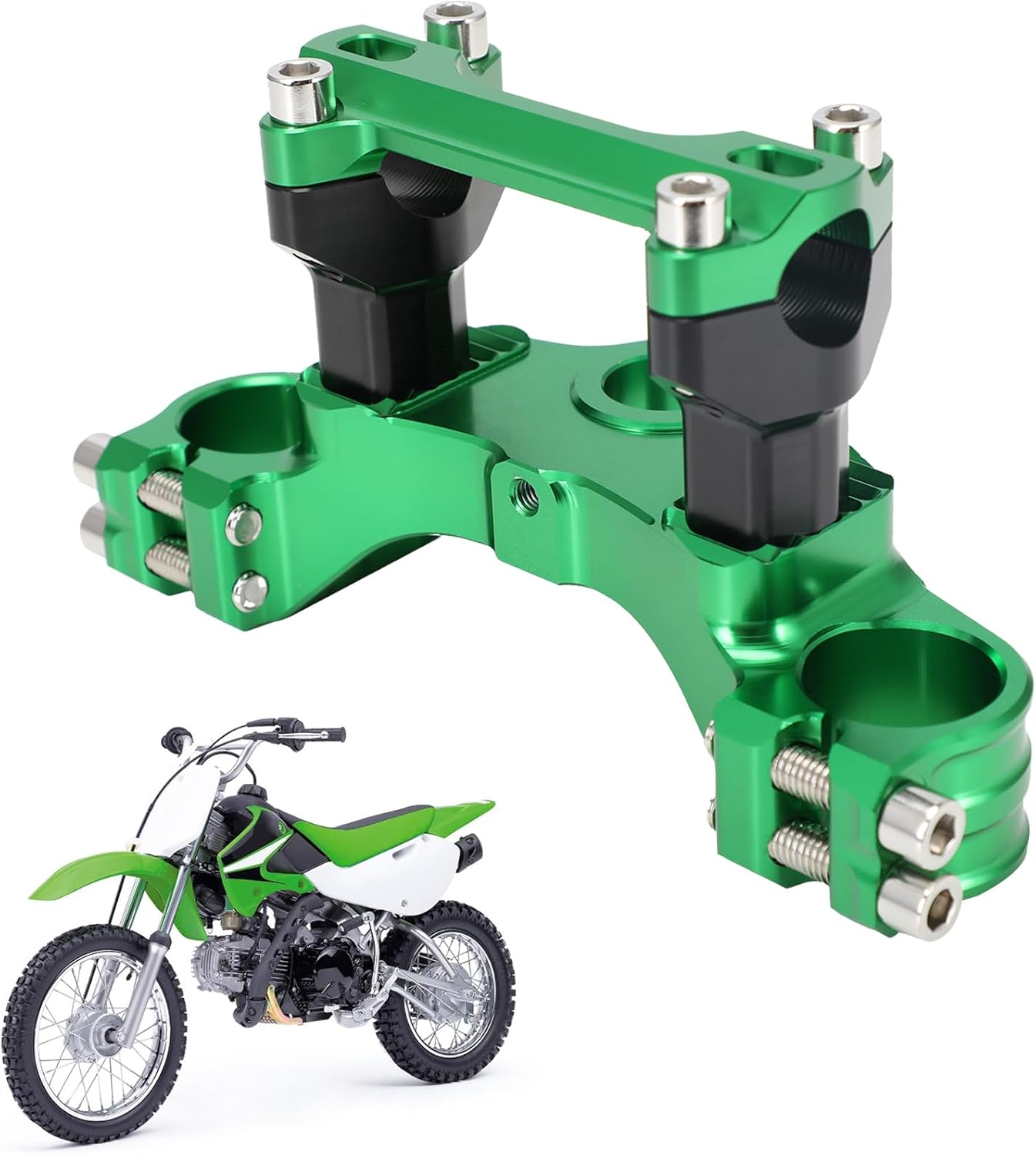 USTPO Motorcycle Top Triple Clamp 7/8" 22MM Upper Triple Tree Bar Mount with Risers Set CNC for KLX110 KLX 110 110L KLX110L 2002-2023 Black