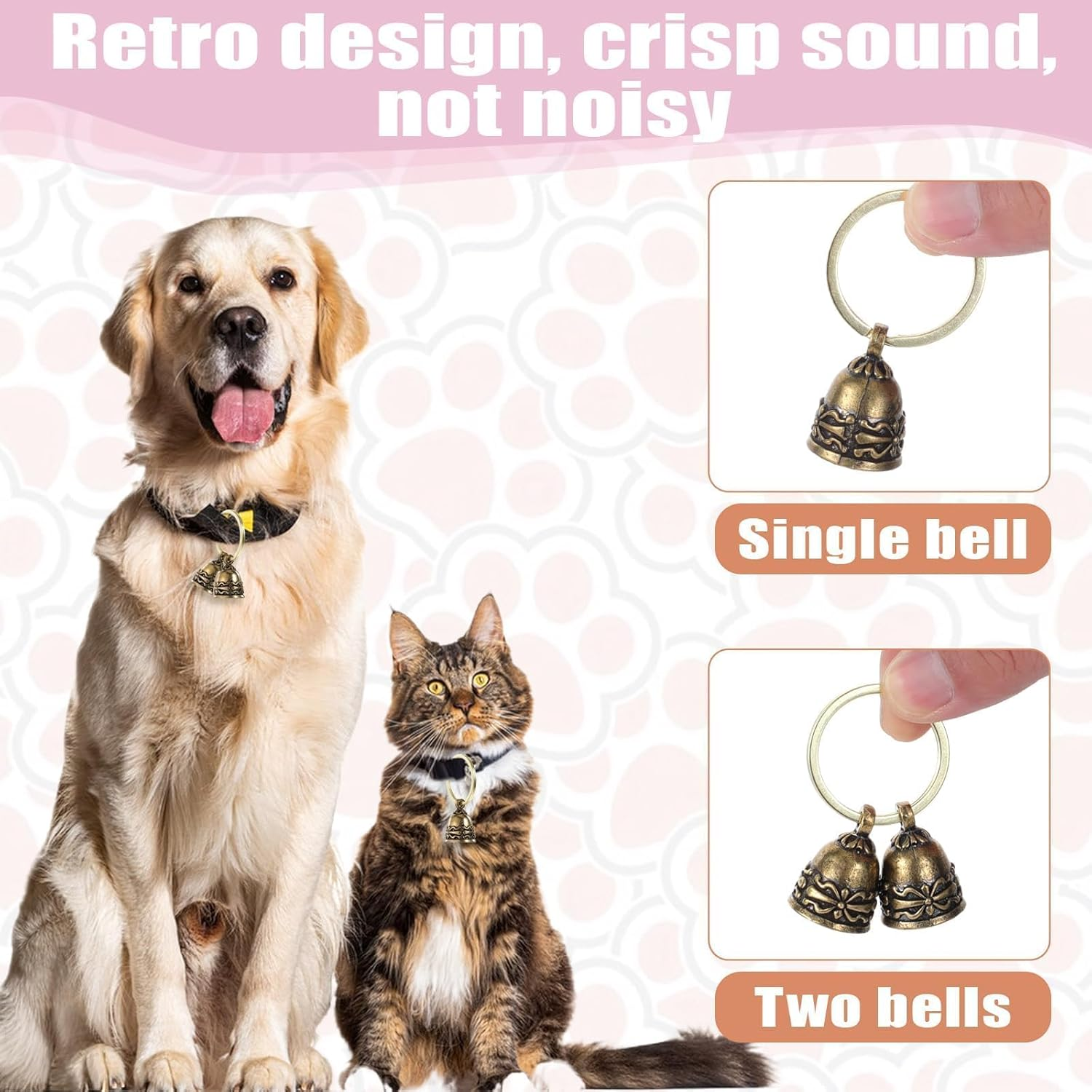 2 Pieces Copper Collar Bell for Small Pet,Pet Bells Brass Cat Collar, Small Cats and Dogs Bell Vintage Copper Keychain Anti-Lost Training Pendant Tags Accessories for Kitten Puppy Outside