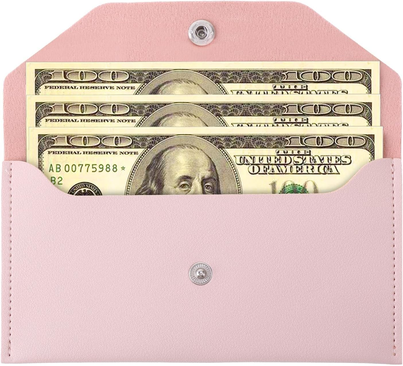 Teaaha Cash Wallet Genuine Leather Money Stuffing Wallet Organiser Reusable Budget Envelope Wallet Retro Clutch Wallet for Men Women Cash Check Billing, Minimalist Design, Pink, Modern image number 5