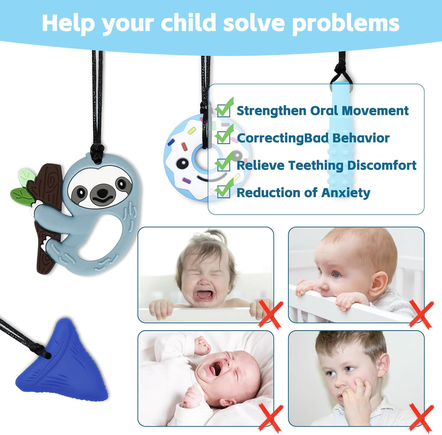 Chewy Necklace Sensory Toys for Autism | 4-Pack Silicone Chew Necklaces for Kids & Adults | Reduce Anxiety, Fidgeting, and Stress image number 5