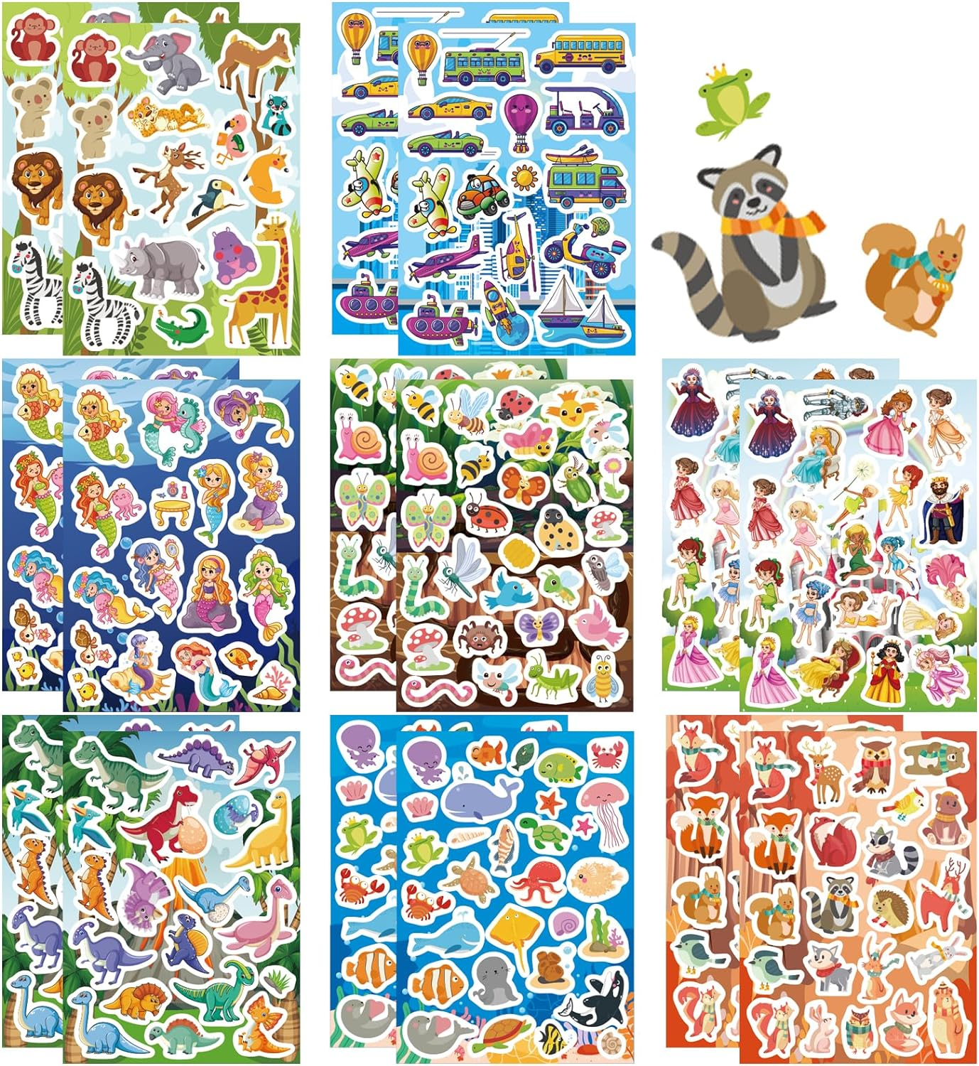 Kids Sticker, 342 PCS Animal Stickers, Colorful Water Proof Dinosaur Stickers, Princess Stickers, Decal Water Bottle Scrapbook Mermaid Stickers for Kids Boys Girls Birthday Party Gifts Decoration image number 5