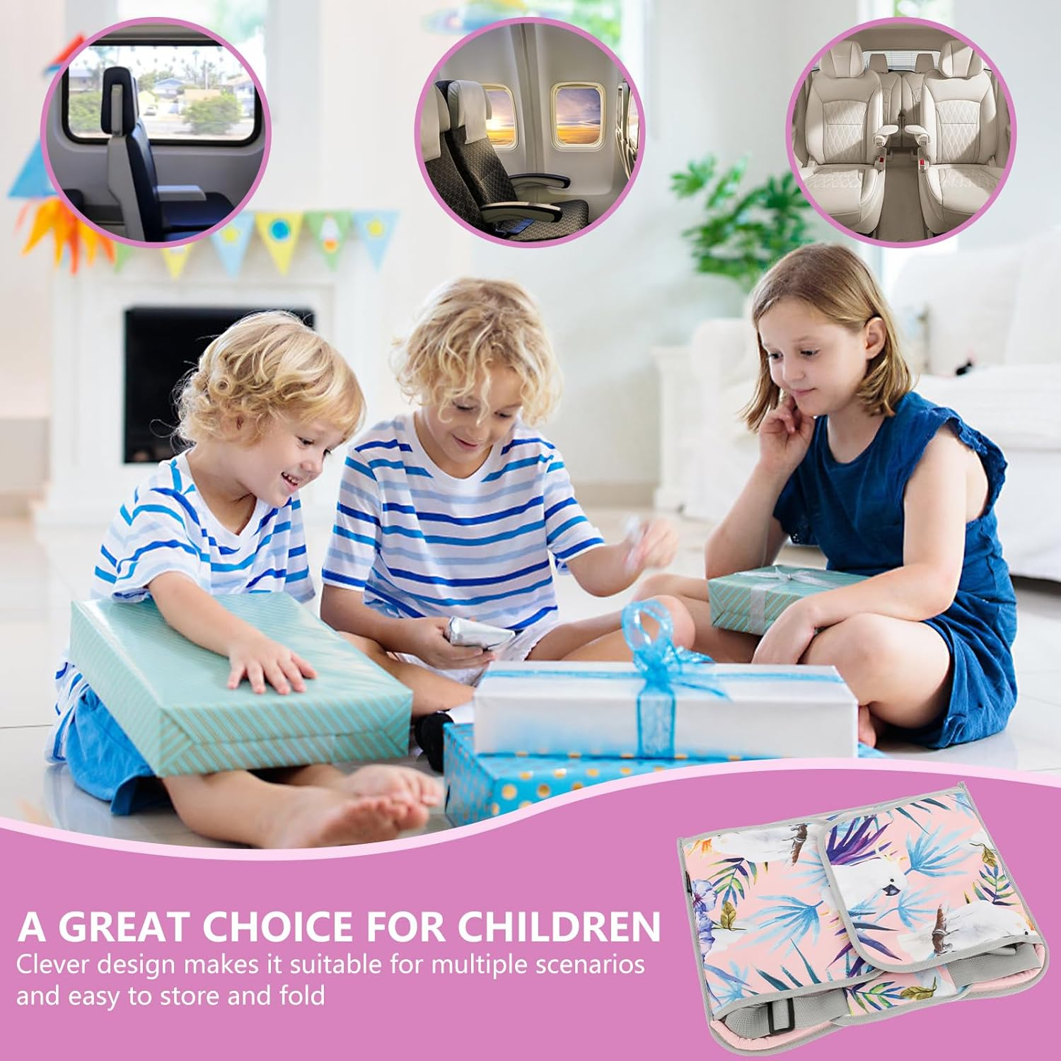 Fwqofvk Car Seat Tray, Kids Travel Tray for Car, Easy to Install Car Seat Table Tray, Portable Car Lap Tray with Adjustable Shoulder Strap and Pocket for Kids Road Trip Activities (Pink) image number 2