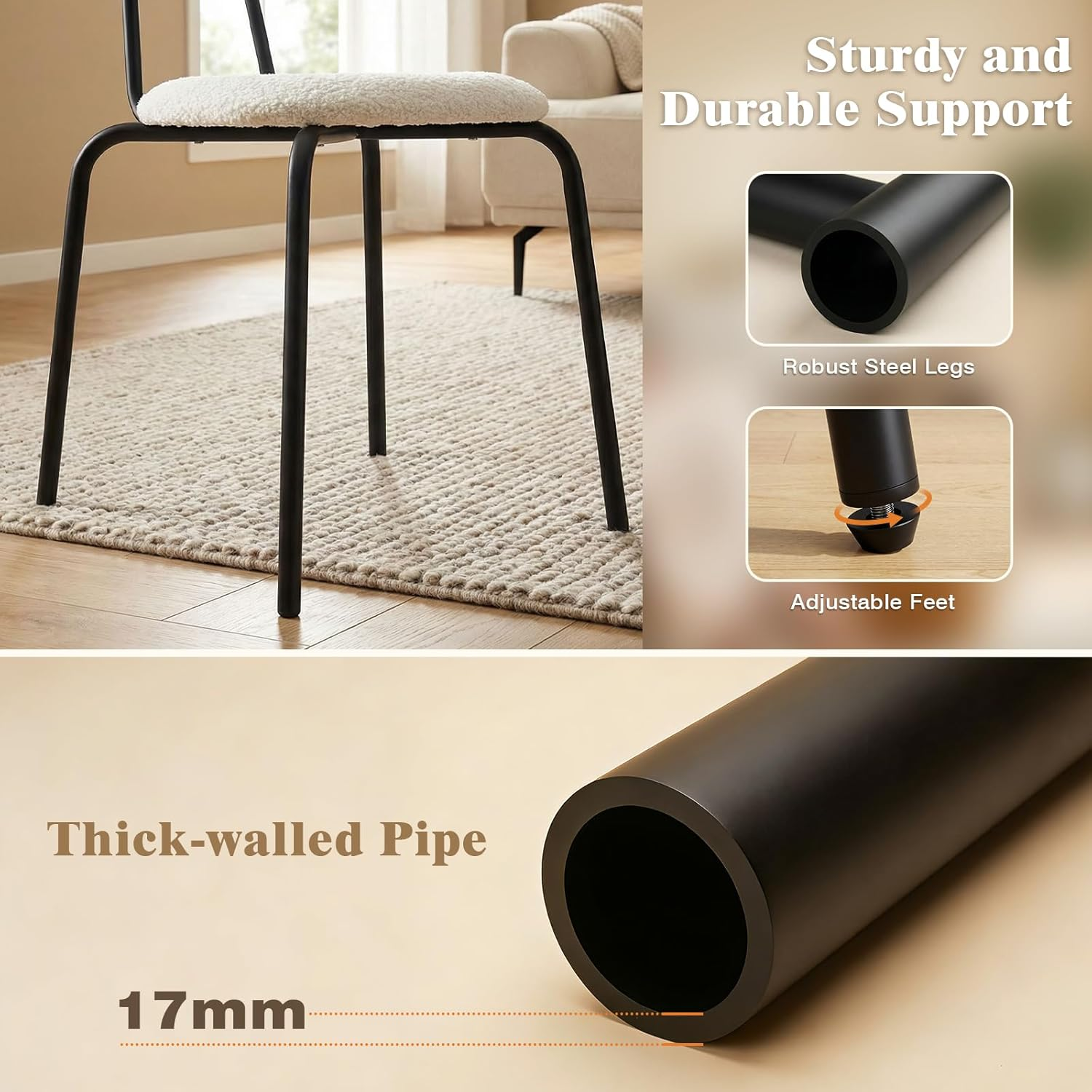 Advwin Dining Chairs Set of 4 round Kitchen Chair, Reading Seating with Metal Legs, Nursing Seat,Home Furniture for Dining Room,Living Room,Cafe,Meeting Room Beige image number 4