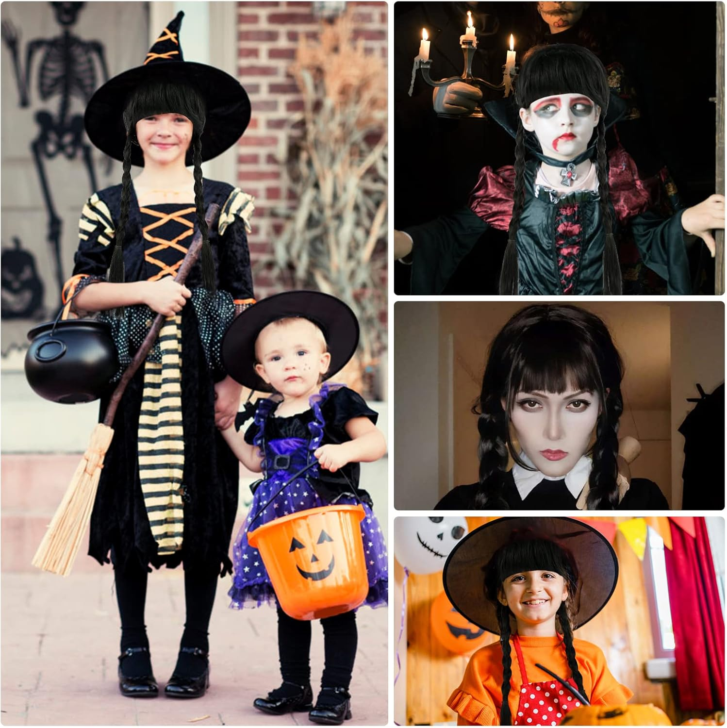 Cosplay Braided Wig Hair - Soft Wednesday Merchandise Wig Heat Resistant for Girl Kids Women Cosplay Party Costume 60Cm (A) image number 5