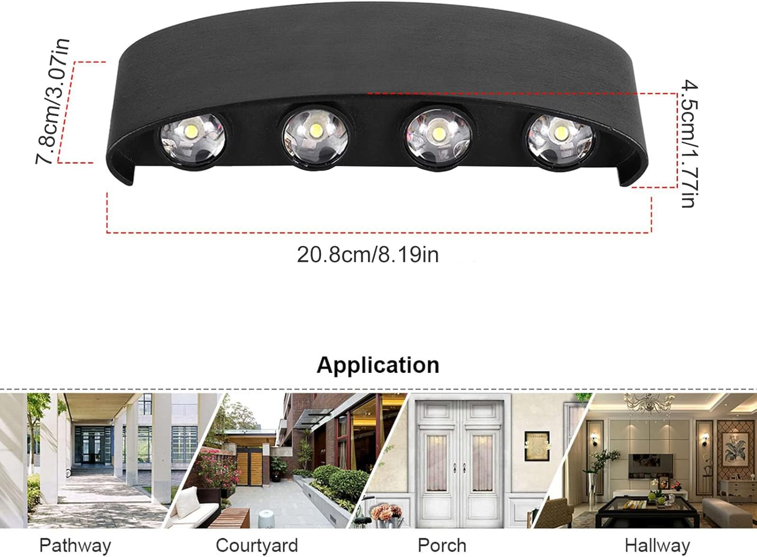 Outdoor Wall Lights, 8W Black Modern Wall Sconce up and down Lights Exterior Warm White Aluminum Wall Light Fixture for Indoor House Porch Garage image number 2