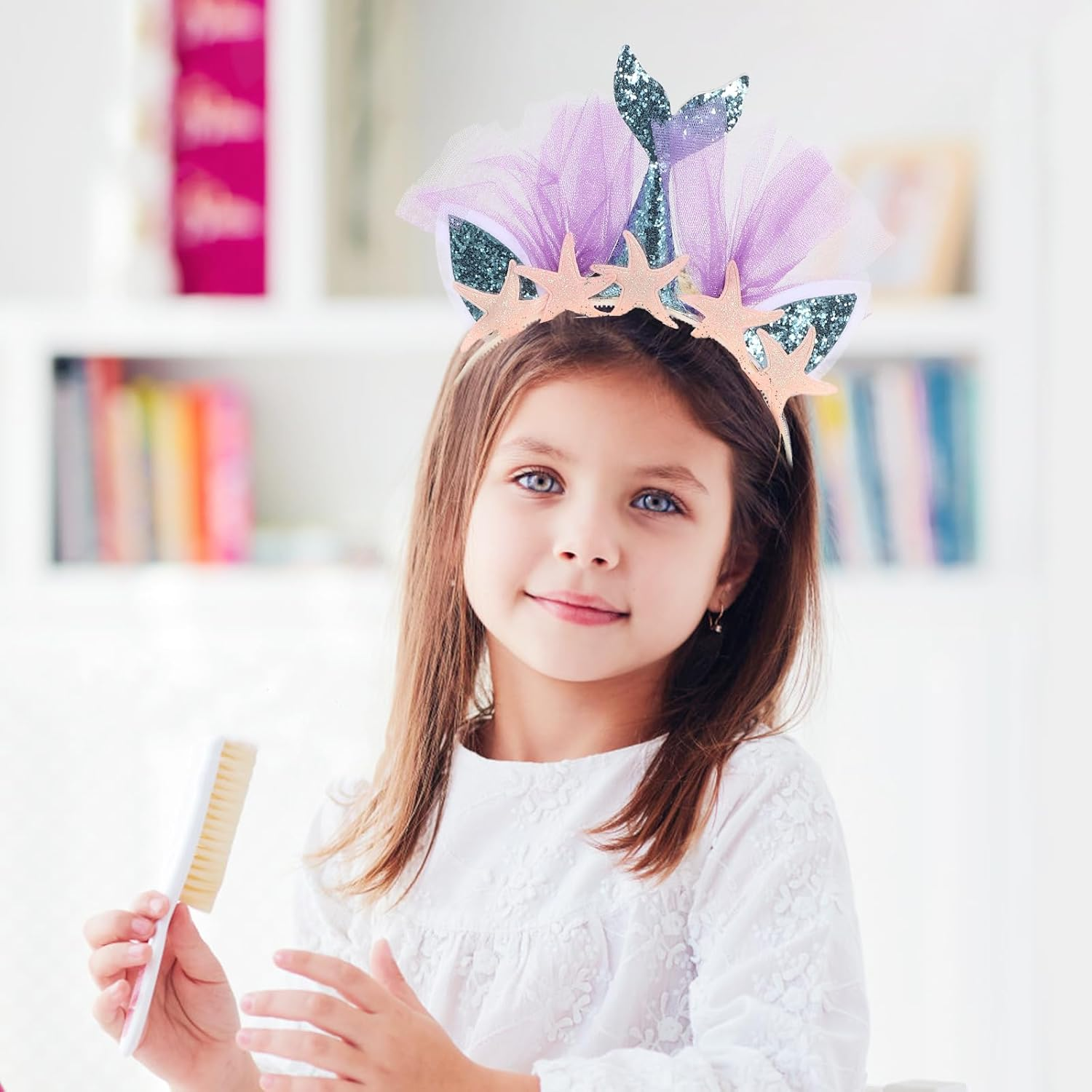 Healvian Glittering Mermaid Headbands Adorable Mesh Hair Headpiece Party Decoration for Kids (Random Style)