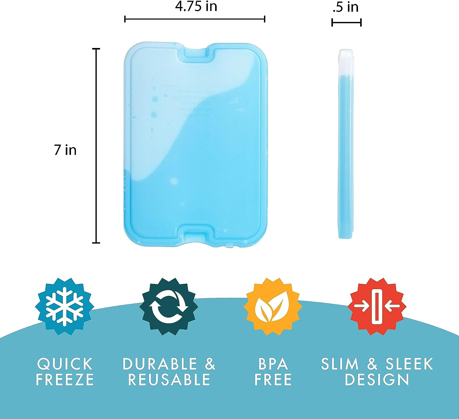 Cool Coolers by Fit & Fresh 4 Pack XL Slim Ice Packs, Quick Freeze Space Saving Reusable Ice Packs for Lunch Boxes or Coolers, Blue, 239ICE, 4 Count (Pack of 1) image number 7