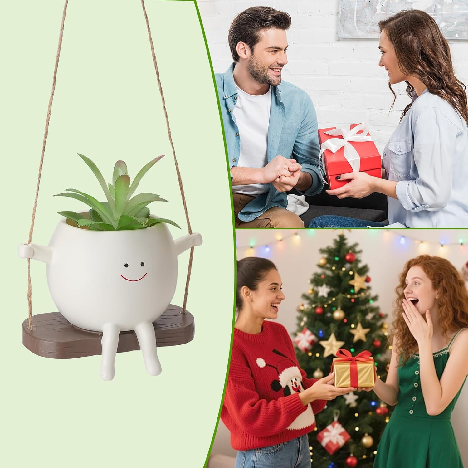 WRENYZK 2 Pcs Hanging Flower Pots, Resin Succulent Planter, Cute Swinging Planters, Funny Plant Holder with Hooks and Transplanting Tools, Suitable for Indoor and Outdoor Decoration