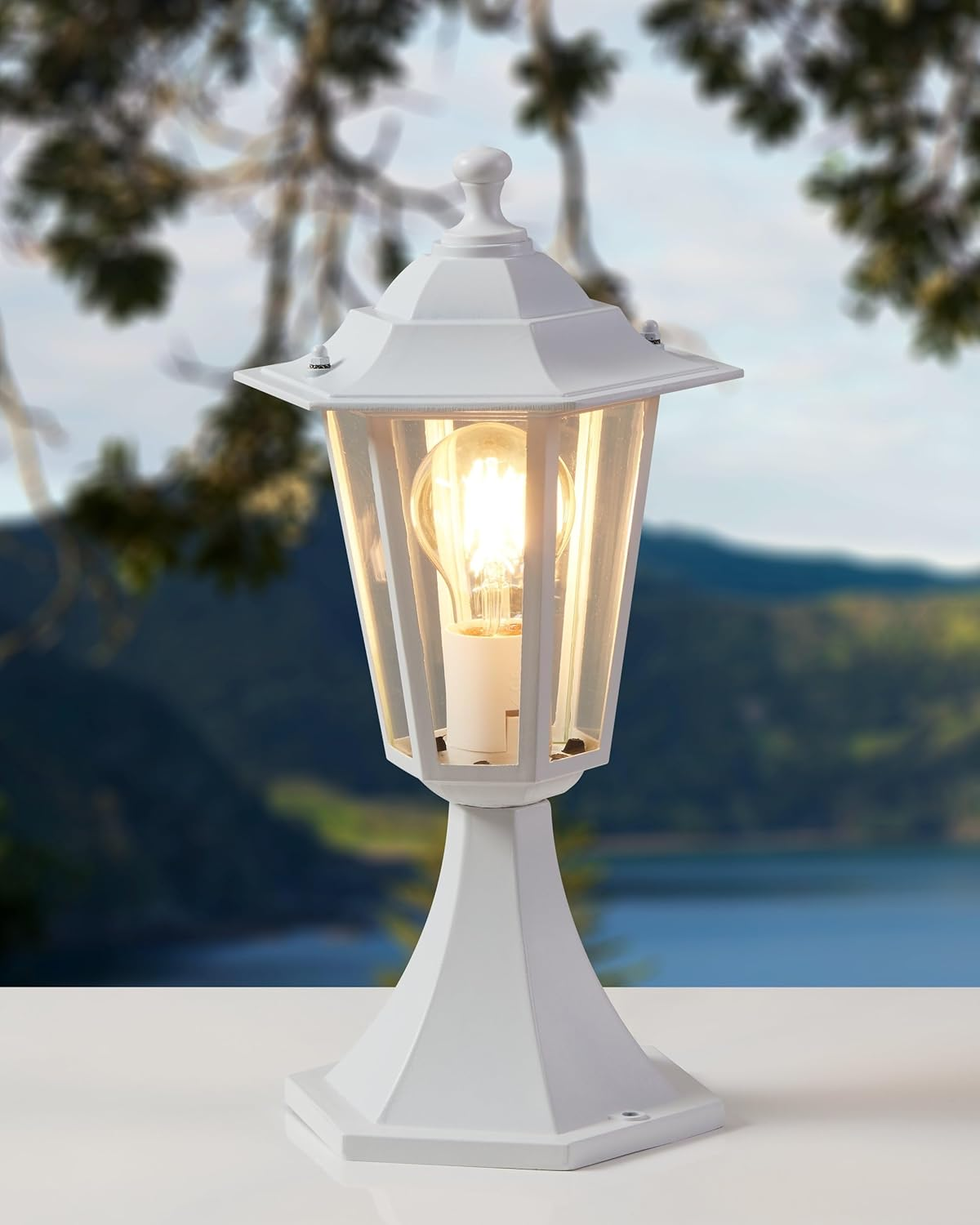 EGLO Outdoor Lamp Post Laterna 5, Pier Mount outside Light, Electric Garden and Driveway Lighting Made of White Cast Aluminium and Glass, E27 Socket, IP44 image number 6