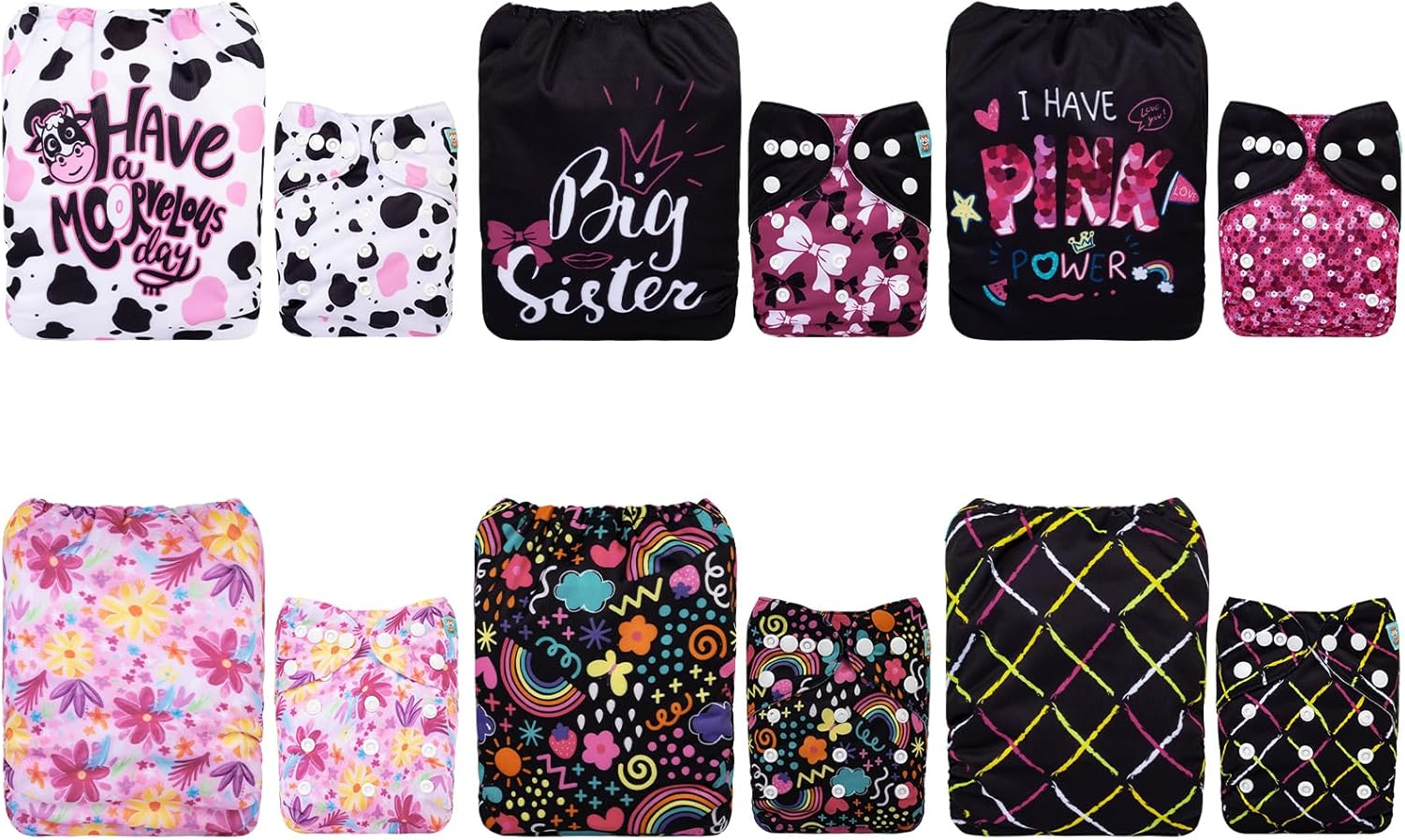 ALVABABY Baby Cloth Diaper 6 Packs with 12 Inserts Cloth Diaper Covers Adjustable Washable Reusable for Baby Girls Boys 6DM70A-L-AU image number 5