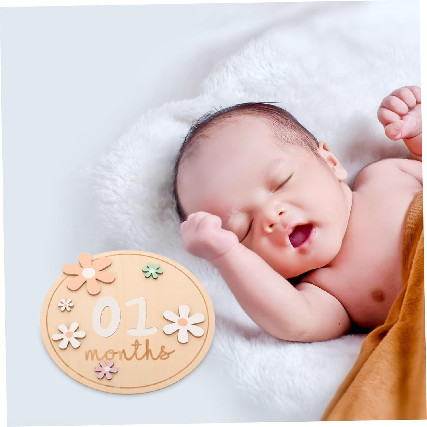 SECFOU Wooden Milestone Signs Monthly Announcement Discs for Newborn Photography Lightweight Nursery Decor for Showers and Gender Reveals image number 3