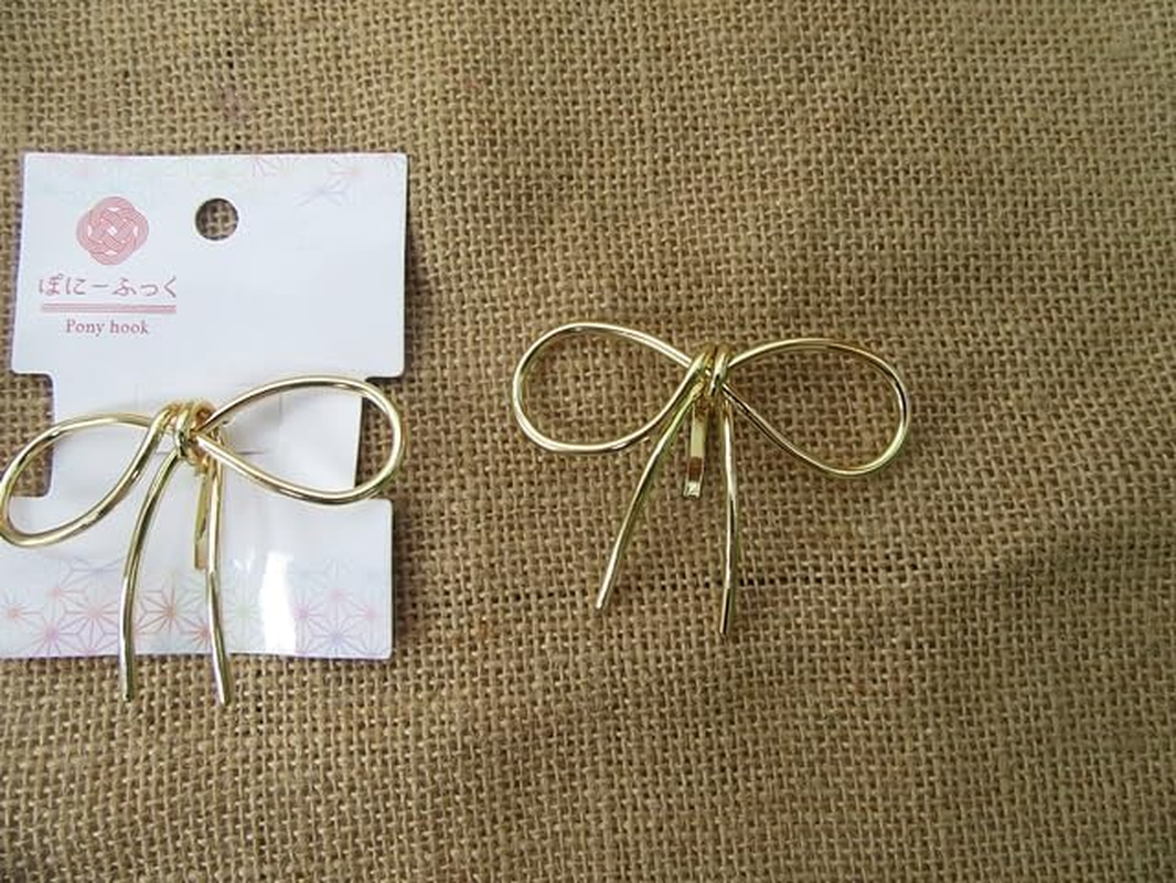 6Pcs HQ Gold Plated Ribbon Design Elegant Ponytail Hook Hair Accessory image number 2