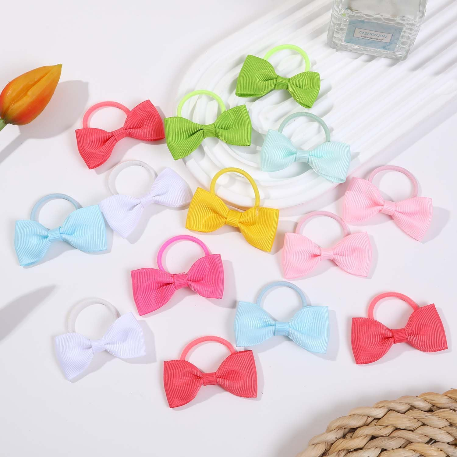 YWAOAIJD 40Pcs Baby Hair Ties with Bows Elastic Ponytail Holders Small Hair Accessories for Kids Toddlers Infants. (Mixed Color 1) - Mixed Color 2 image number 2