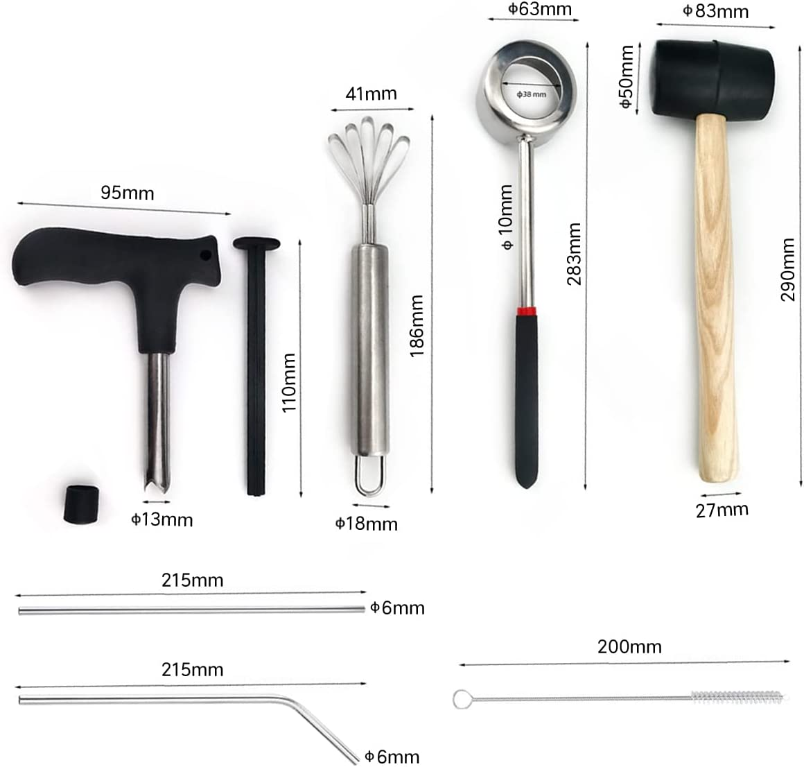7-In-1 Coconut Opener Tool Set for Young Mature Coconuts, Coco Nut Meat Removal Tool with Rubber Mallet Meat Removal, Scraper, Straw, Food Grade 304 Stainless Steel image number 3