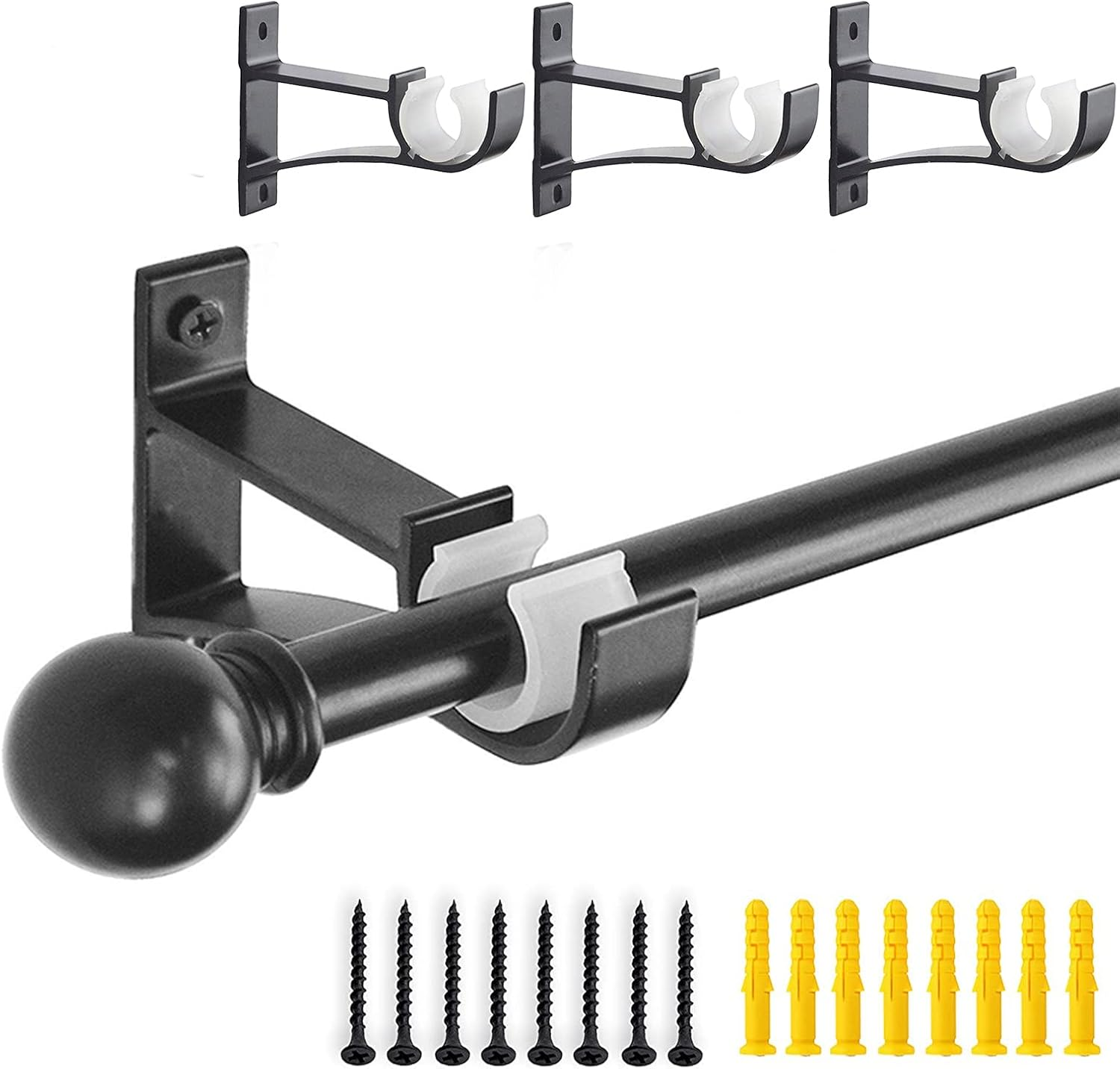 4 Pack Curtain Rod Brackets，Drapery Rod Aluminum Alloy Heavy Duty，Curtain Rod Holders Decorative Rod Hooks Hanger Fit for 1 to 1.2 Inch Drapes Rod(Black，Not Included Curtain Rod) image number 1