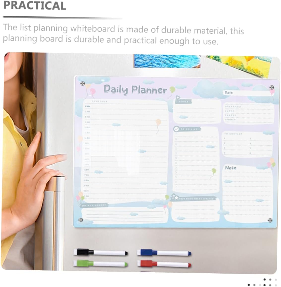 VILLFUL 1 Set Whiteboard Sticker Rewritable Sticker Writing Board Writing Board Memorandum the List Memo Writing Board Calendar Fridge Magnet Magnetic Whiteboard Pen Plan Magnet