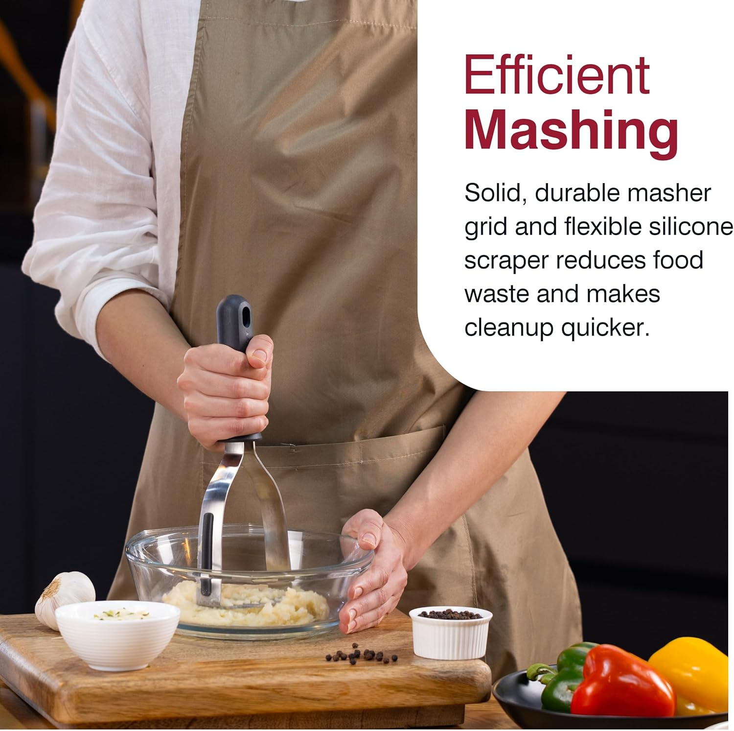 Zyliss Potato Masher - Stainless Steel, Soft-Touch Handle, Integrated Hanging Hook, Silicone Bowl Scraper, Small Inner & Larger Outer Holes, Ideal for Preparing Smooth and Creamy Mashed Potatoes, Grey image number 5