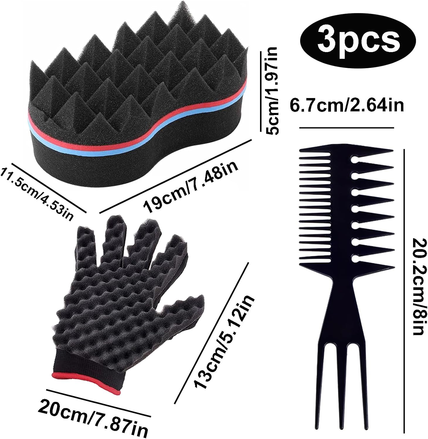 ARJDXDP 3 Pcs Big Holes Barber Hair Brush Sponge, Double Side Magic Twist Hair Sponge, Twists Dread Afro Coils Hair Curl Brush for Home and Barber image number 4