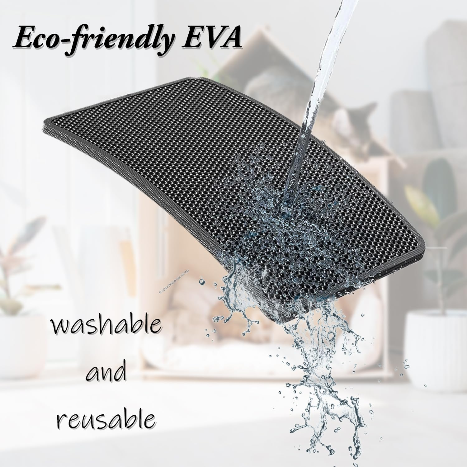 1 Pack Cat Litter Double Layer Tray Mat, Non-Slip Cat Litter Collection Mat, Square Cat Litter Collection Container with Large Hole, Easy to Clean, Washable (Black) image number 6