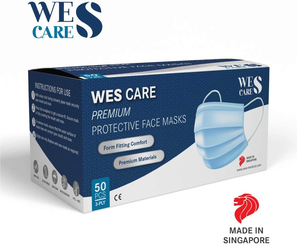 [40Pcs] Wes Care 3Ply Premium Face Mask Colors Editions | Made in Singapore | UV Clean, Soft & Comfortable, Easy to Breathe | Ships from Australia (Midnight Black) image number 3