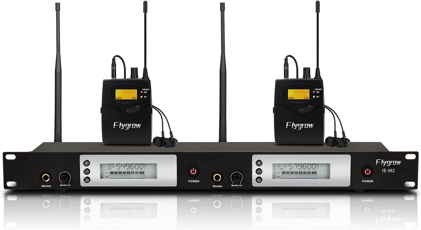 UHF Dual Wireless In-Ear Monitor System with Earphone, Metal Wireless IEM System, Sturdy Bodypack Receiver, 80 Adjustable Frequencies,164Ft Range, Ideal for Stage & Studio (2 Bodypack) image number 1