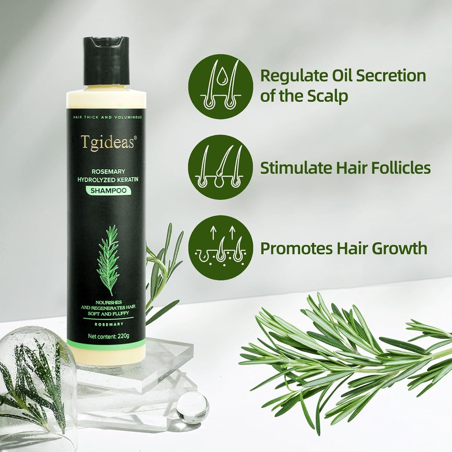 Tgideas Organic Rosemary Hair Growth Shampoo for Women and Men-Natural Thickening & Strengthening Shampoo with Hydrolyzed Keratin for Thinning Hair & Hair Loss 7.4 Fl.Oz image number 2