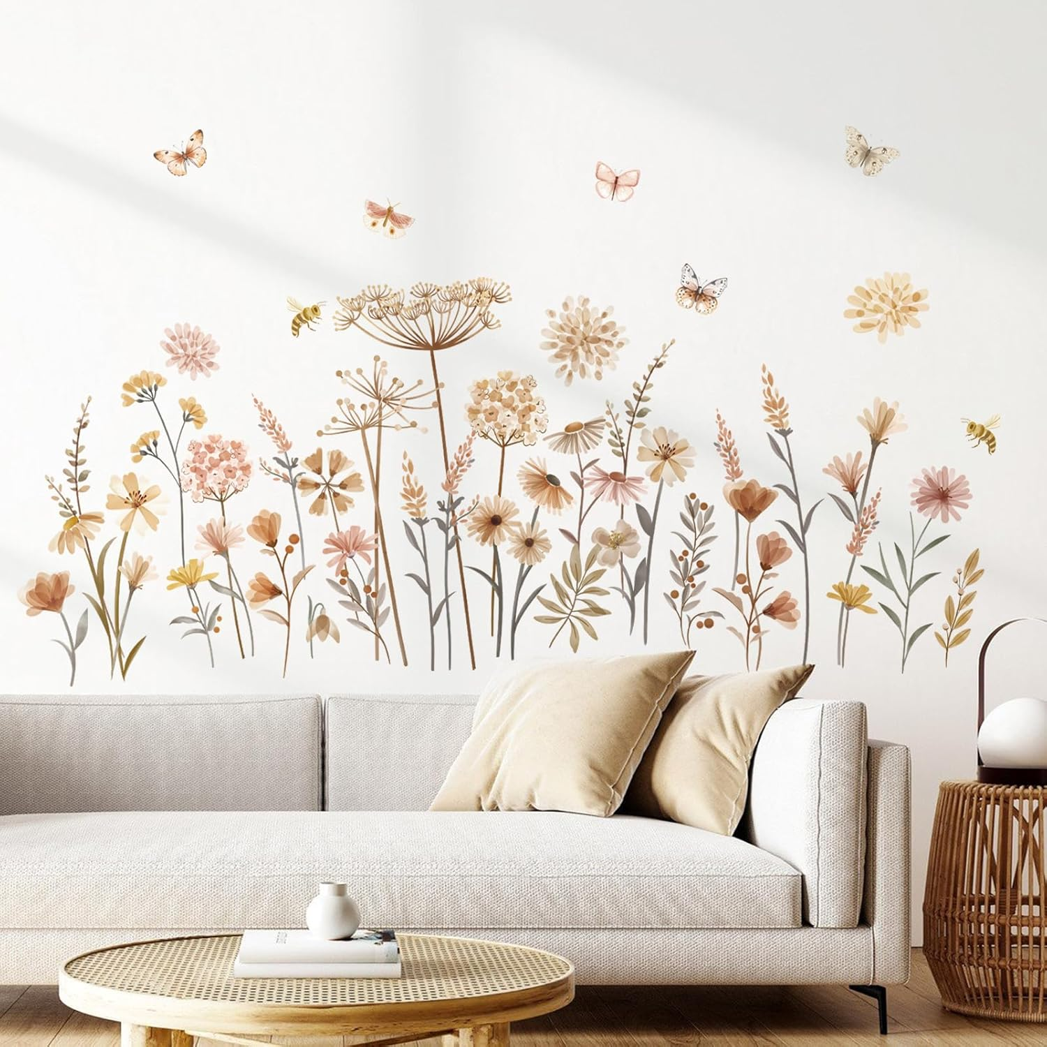 Decalmile Boho Flower Wall Decals Wildflower Floral Dandelion Grass Wall Stickers Baby Nursery Girls Bedroom Kids Room Wall Decor