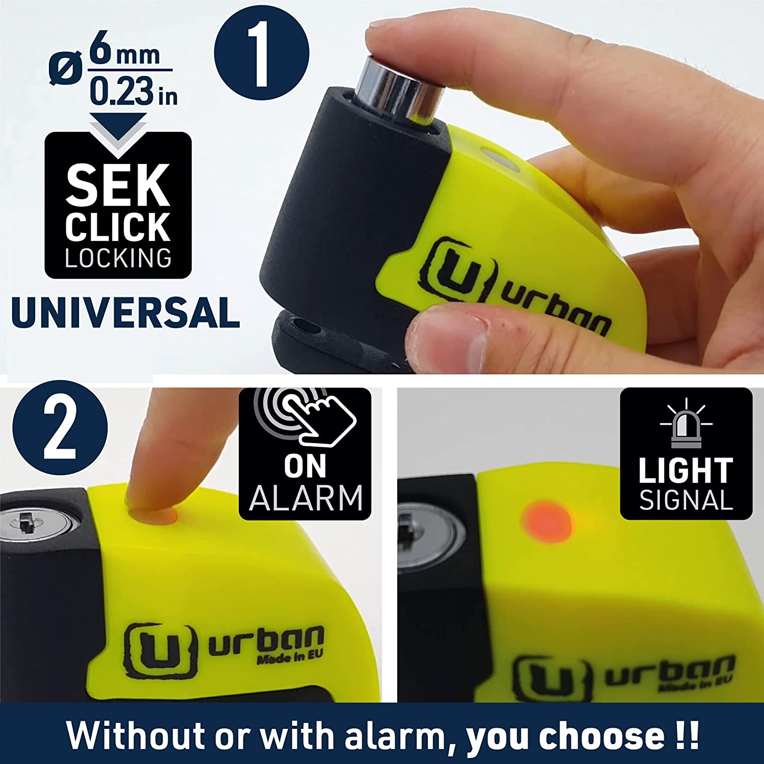 Urban UR6 Alarm Disc Lock 120Db On/Off, Warning Function A+ Sensitivity, Replaceable Alarm Module, Waterproof, Longlife Lithium Battery, Electronic Reminder, Universal Motorbikes, Bicycles, Scooters