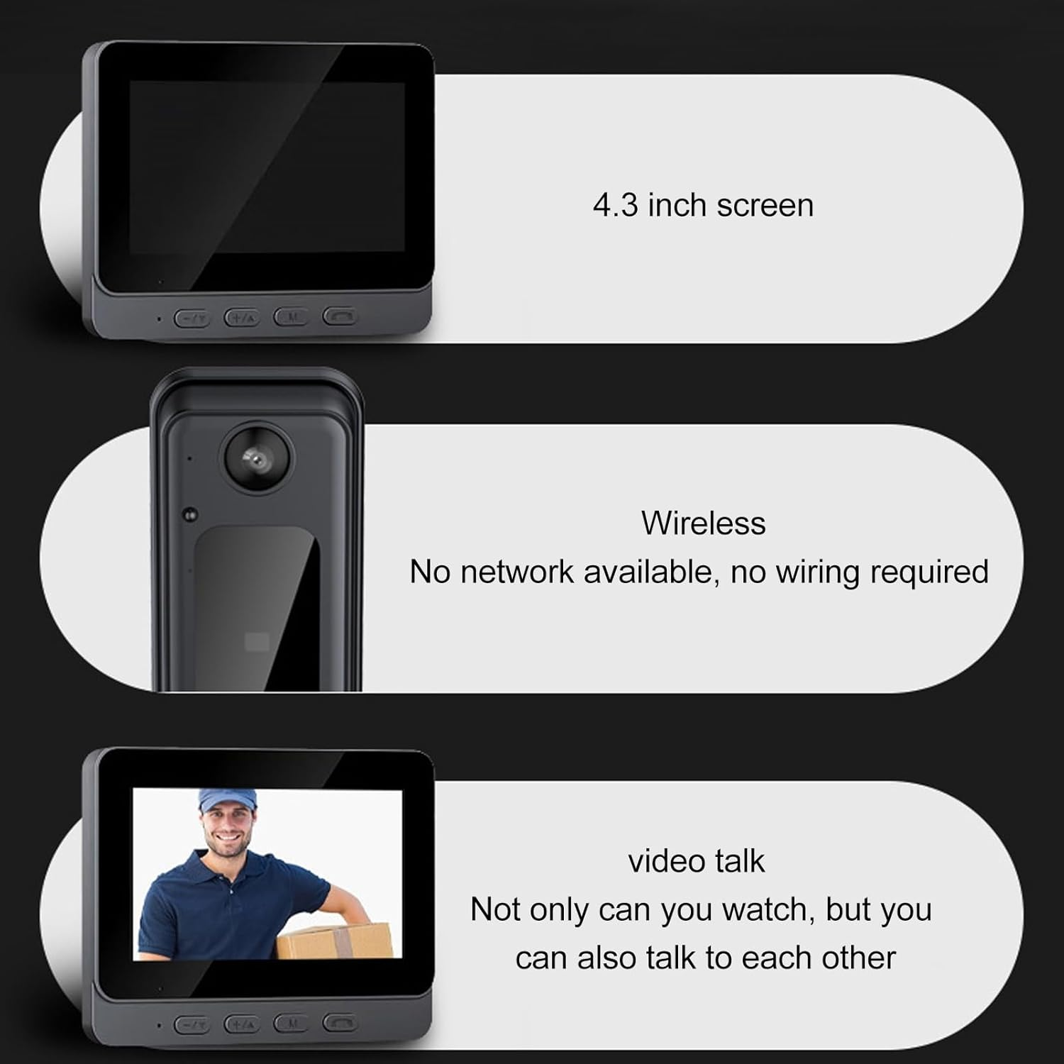 Video Doorbell Camera with Monitor Screen, 1080P HD Night Vision Wireless Wifi Doorbell Intercom System with 170 Wide Angle Lens, 2 Way Talk, Smart Doorbell Kit for Home image number 5