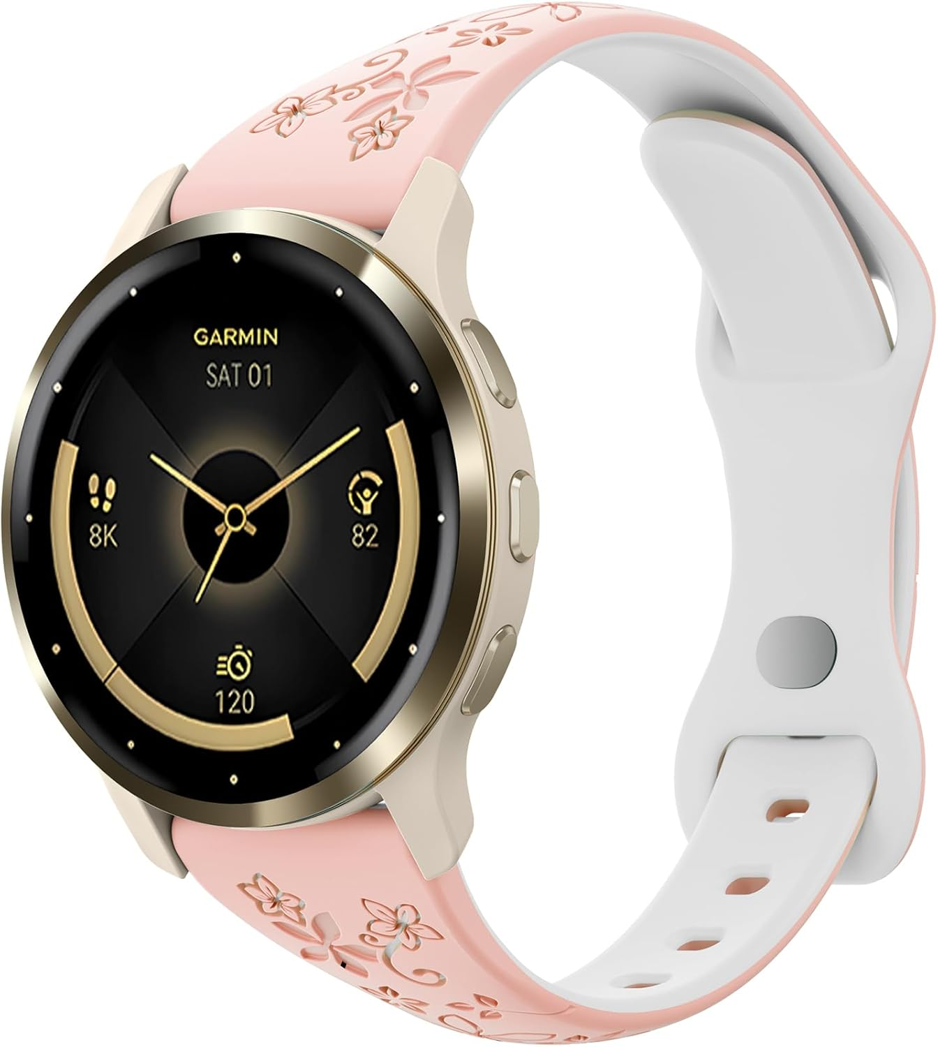 18Mm Floral Engraved Slim Band Compatible with Garmin Venu 3S/Venu 2S/Vivoactive 4S/Vivomove 3S/Venu 4 41Mm/Forerunner 255S/Forerunner 265S,Soft Silicone Cute Embossed Flower Strap for Men image number 2