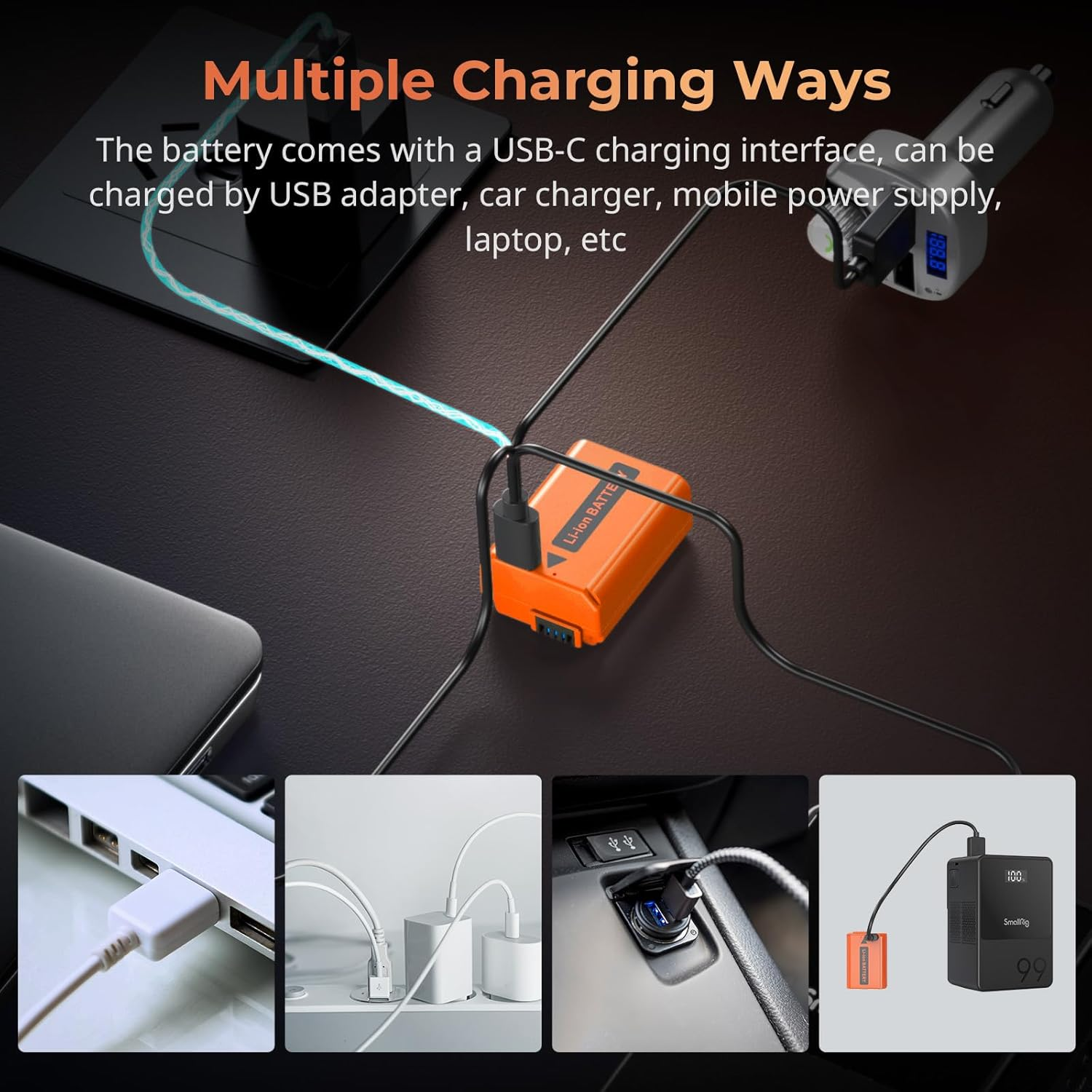 SMALLRIG 1030Mah Replacement USB-C Battery for Sony NP-FW50, for Sony A7S II/ZV-E10, A7S, A7R, A6400, A6500, A6300, A5000, A5100, A6000, RX10, 2.25H Fast Charging - 4965 image number 5