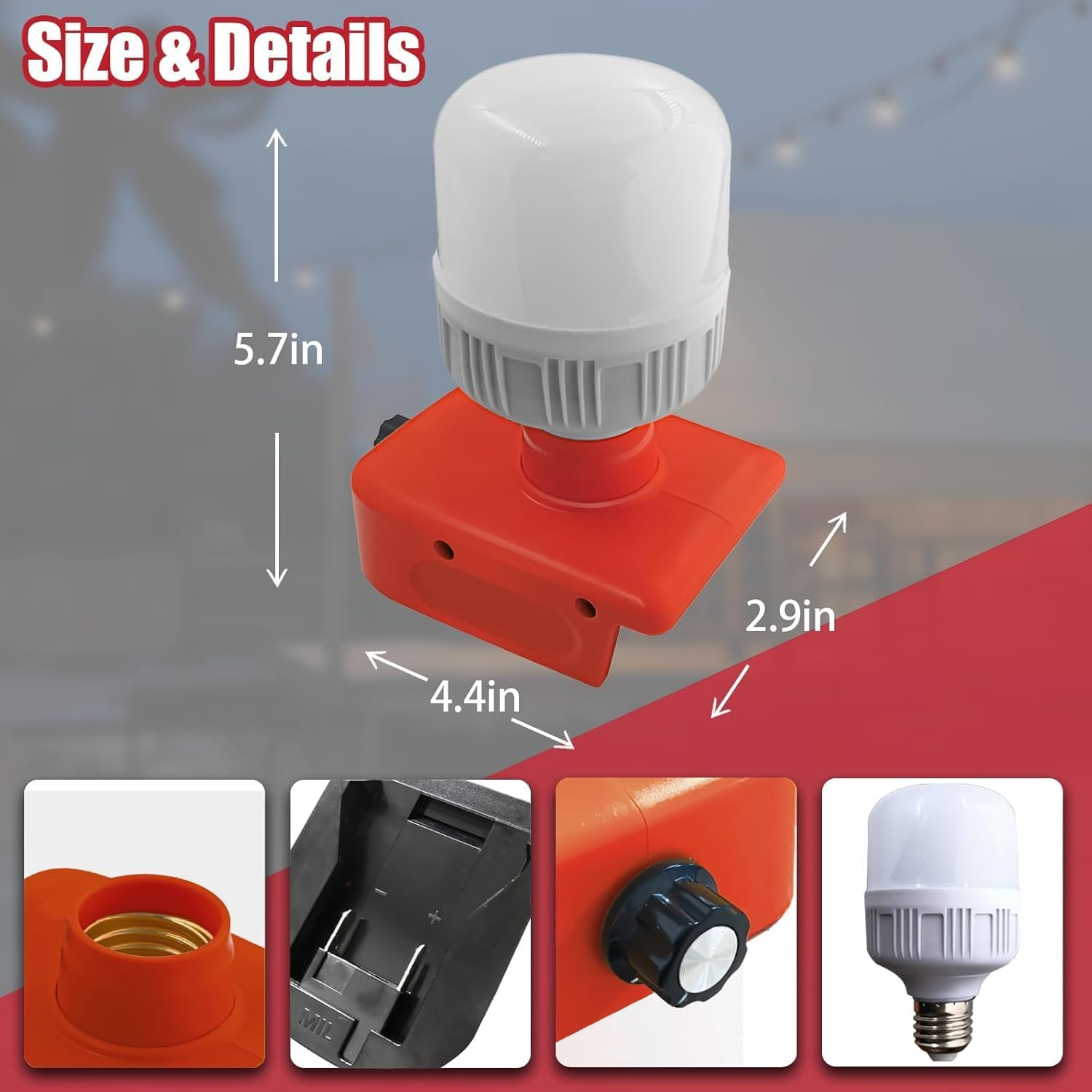 LED Work Light for Einhell Power X-Change 18V Battery,12W LED Spotlight with E27 Bulbs 350-1300Lm Adjustable Brightness for Outdoor Use, for Camping, Car Repairing, Emergency and Job Site Lighting image number 2