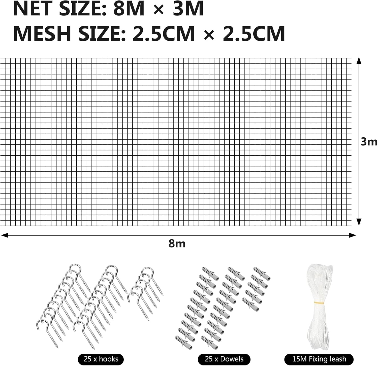 Vegena Cat Net for Balcony, 8 X 3 M Cat Net, Balcony Net for Cats, Cat Protection Net, No Drilling, Cat Net with Accessories, Balcony Nets for Balconies, Patios, Windows, Doors, Garden image number 2