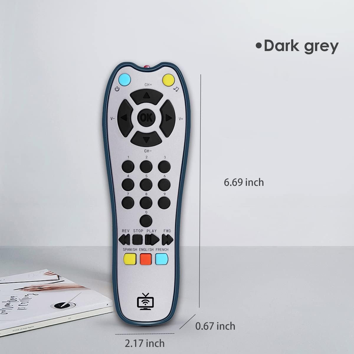 Baby Realistic TV Remote Control Toy with Light and Sound, Upgrade Adjustable Volume, Early Educational Musical Toys with 3 Language English,French and Spanish Gift Toy for 3+ Months Boys or Girls image number 1