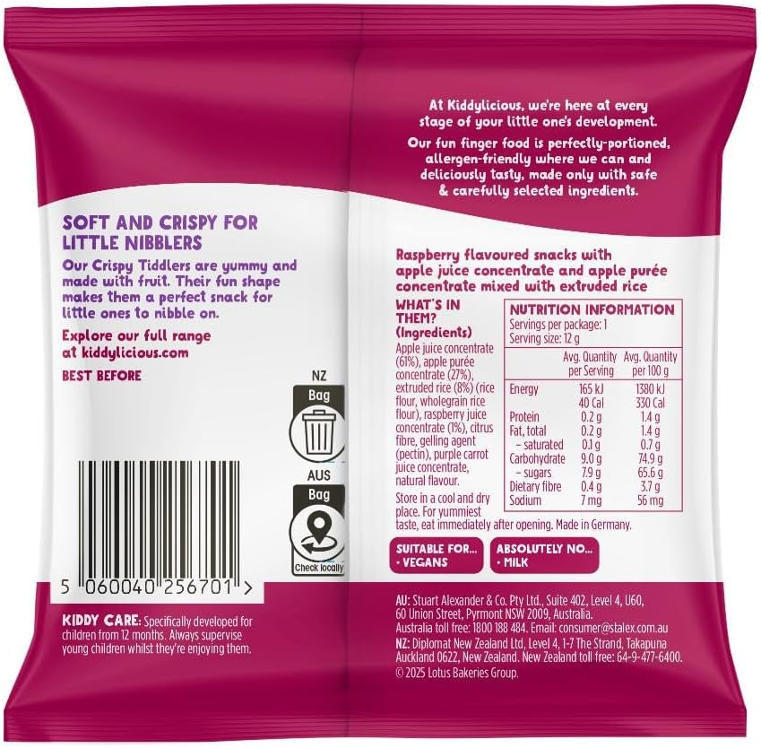 Kiddylicious - Crispy Tiddlers Raspberry - Delicious Snacks for Babies - Suitable for 12+ Months - 12G image number 5