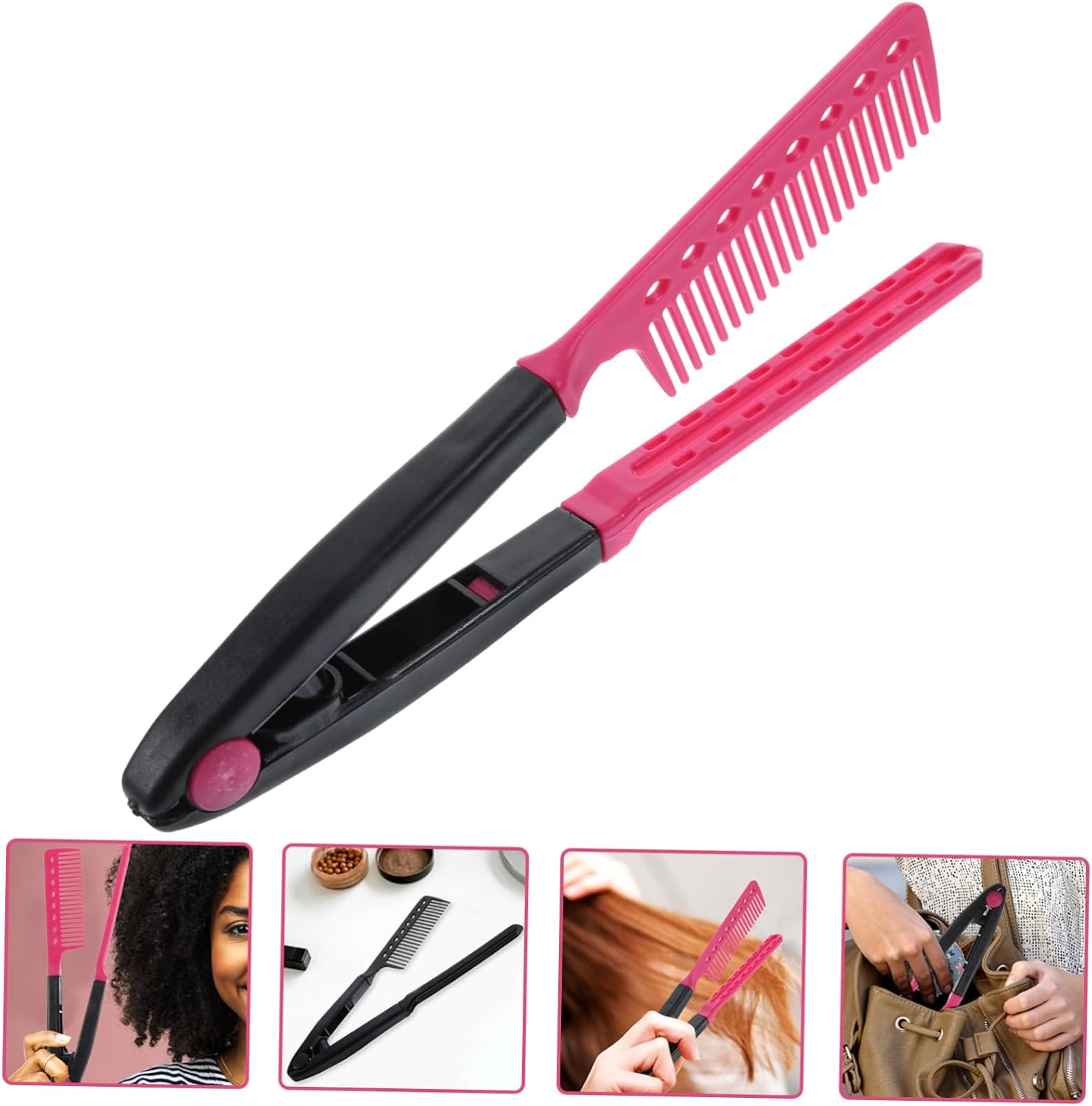 VALICLUD Shaped Folding Hair Straightening Comb for Salon Home Use Plastic Lightweight Portable Hair Styling Tool for Thick Thin Hair Compact Design image number 1
