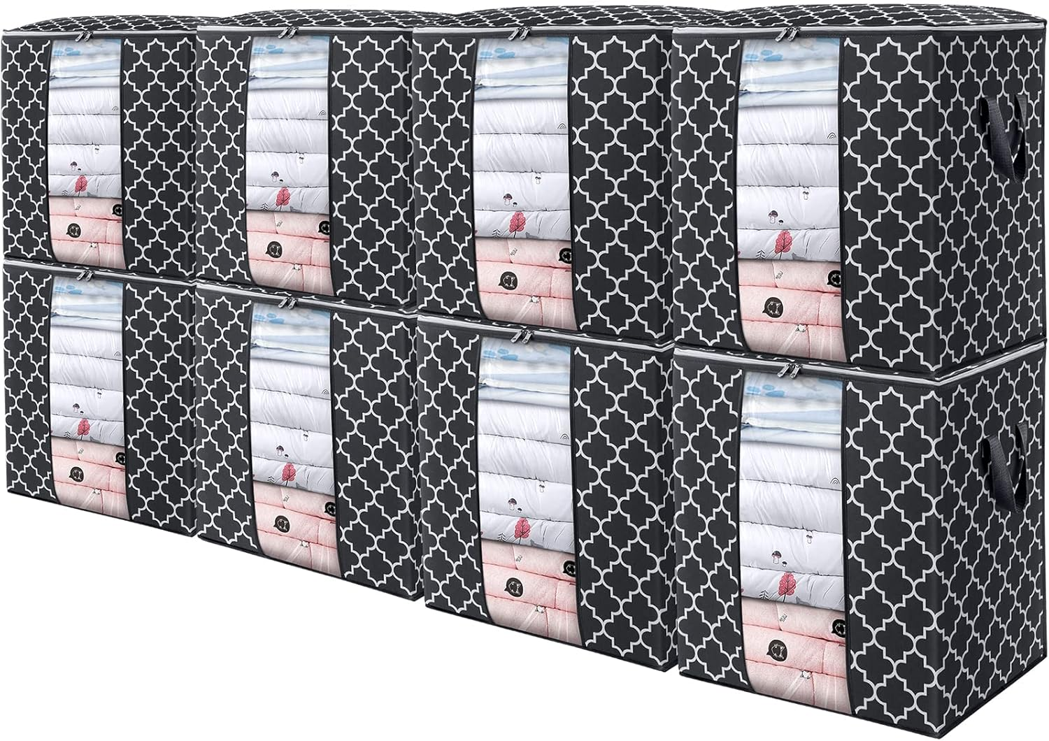 WISELIFE Storage Bags [3 Pack/100L] Large Blanket Clothes Organization and Storage Containers for Comforters,Bedding, Foldable Organizer with Reinforced Handle, Clear Window, Sturdy Zippers,Gray