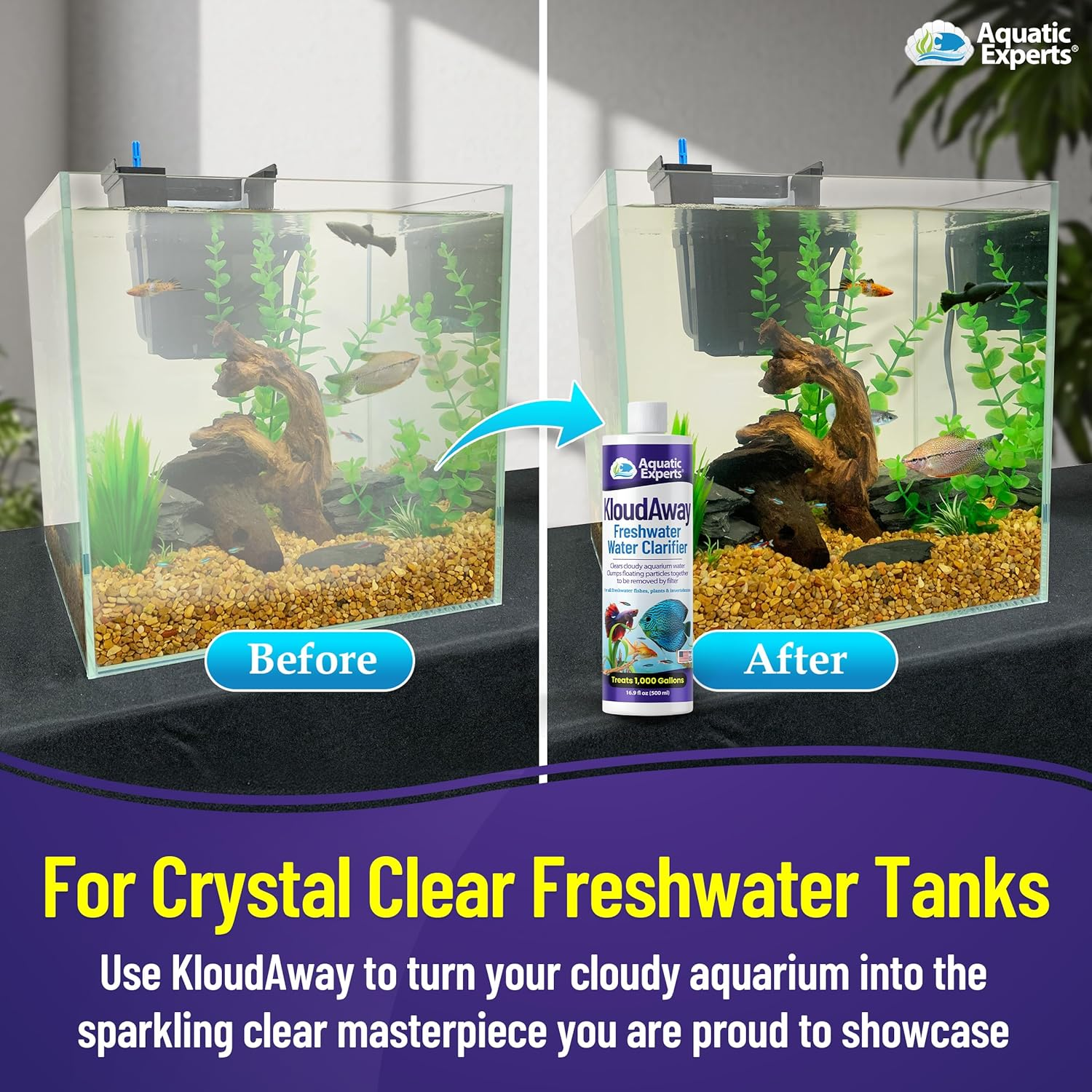Kloudaway Freshwater Aquarium Water Clarifier - Clears Cloudy Water, Water Clarifier for Fish Tank, Made in USA (1 Pack) image number 1