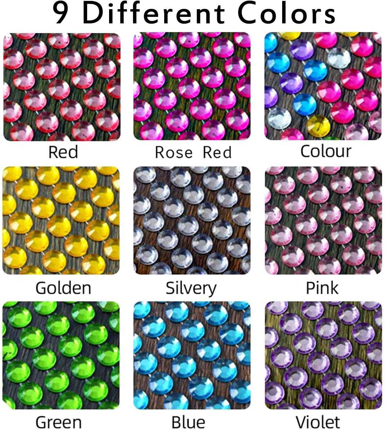 Rhinestone Stickers Self-Adhesive Jewels Sticker for Kids DIY Craft Cards Embellishment Diamond Gem Decorations, Wedding Decorations, Body, Nail, Scrapbooking Embellishment (9 Coloured Stickers)